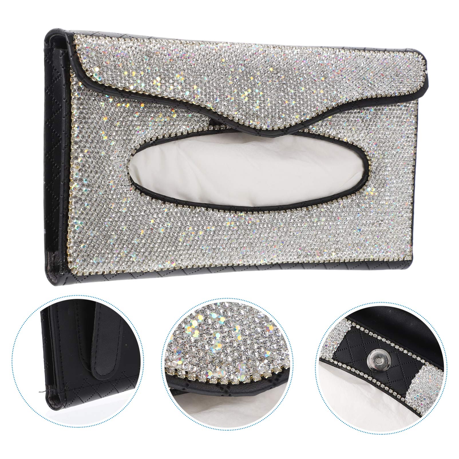 FAVOMOTO Rhinestone Leather Car Visor Tissue Holder - Sun Visor Napkin Box Organizer for Vehicle Backseat | Perfect for Road Trips, Commuting & Family Travel Accessories