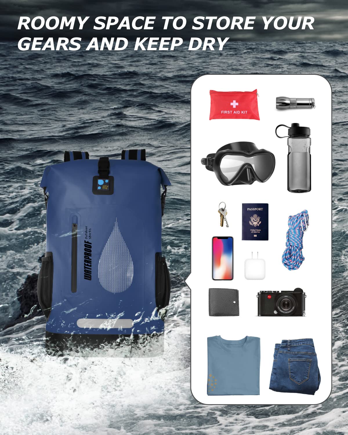 IDRYBAG Waterproof Dry Bag - Floating Backpack for Kayaking, Boating & Water Sports | Durable Marine Gear for Swimming, Camping & Beach Activities
