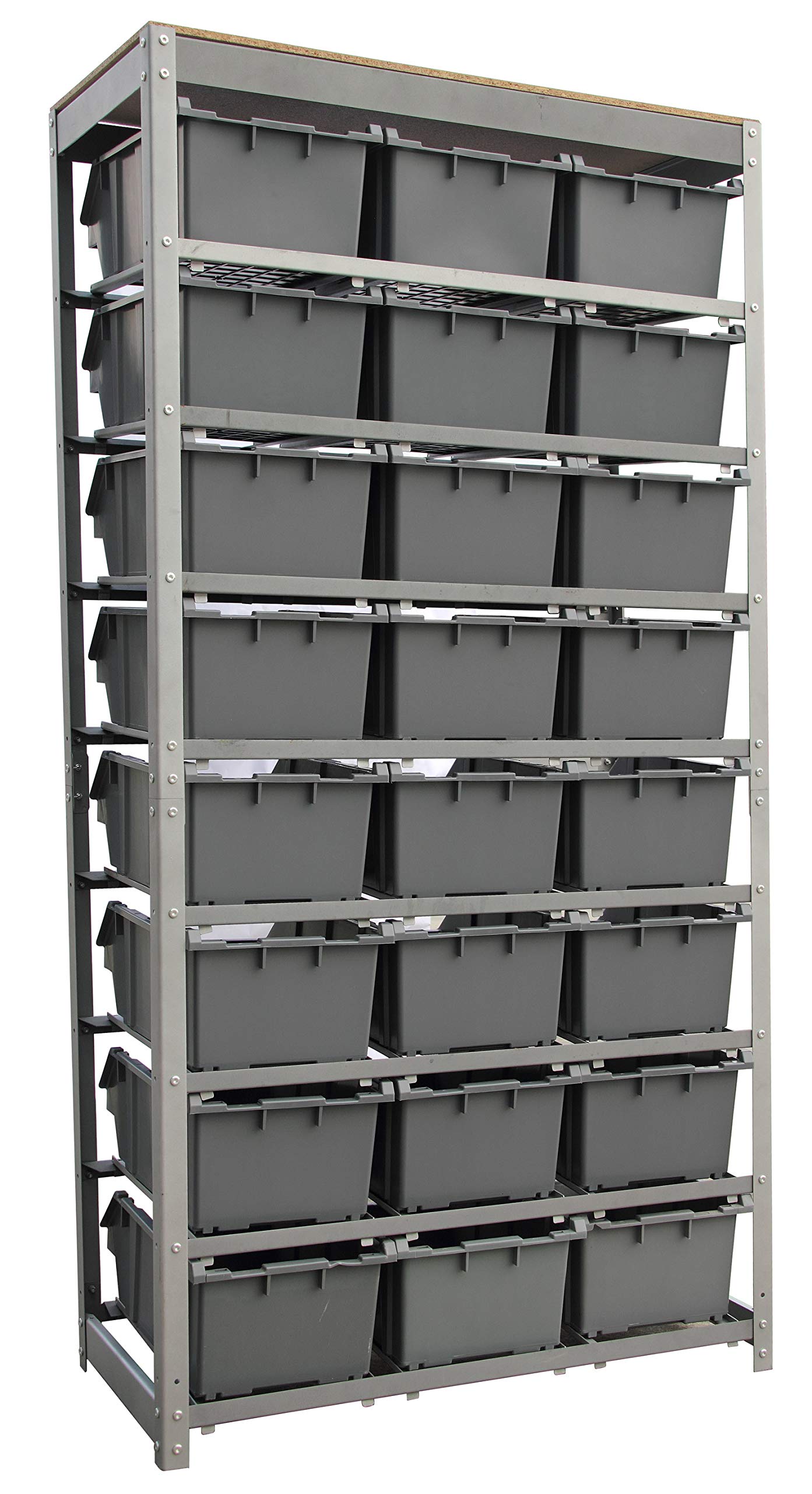 King's Rack Heavy Duty Steel Storage System - 8-Tier Shelving Unit with 24 Plastic Bins | Garage Organization, Warehouse Storage & Retail Display Rack