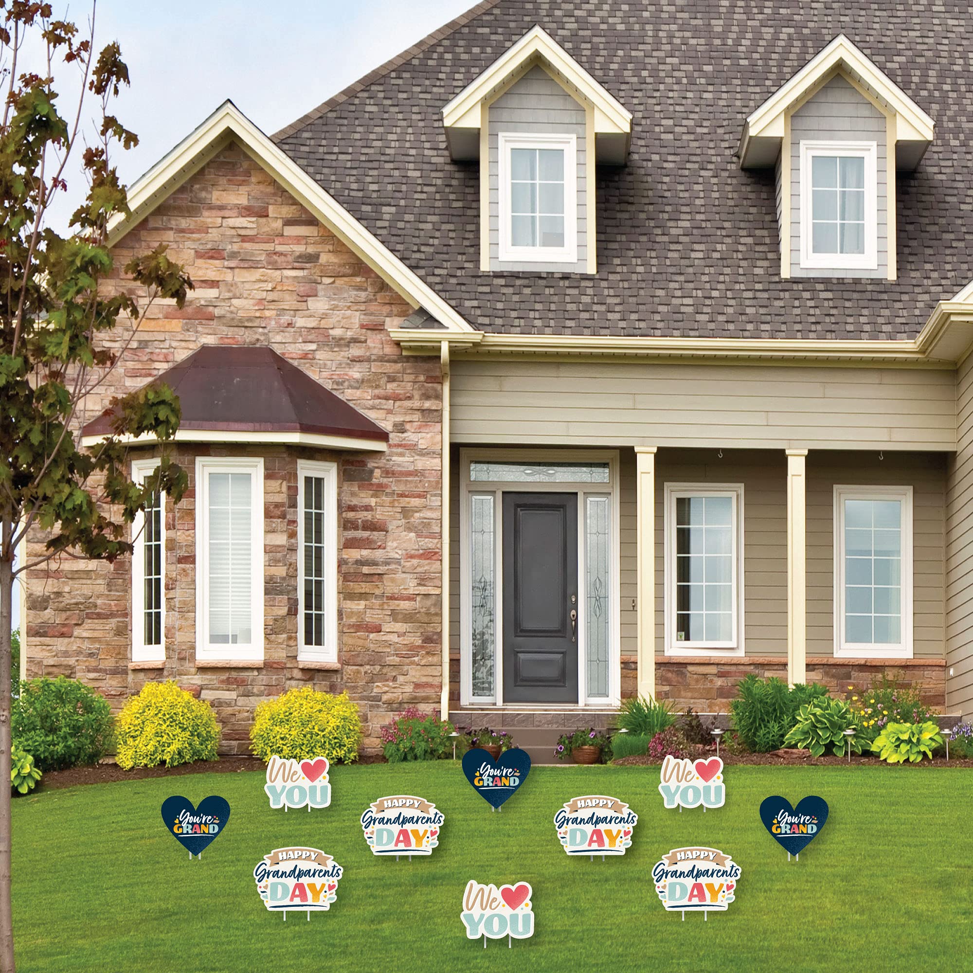Happy Grandparents Day Heart Lawn Decorations - 10 Piece Outdoor Yard Sign Set for Grandma & Grandpa - Perfect for Backyard Celebrations, Family Reunions & Holiday Gatherings