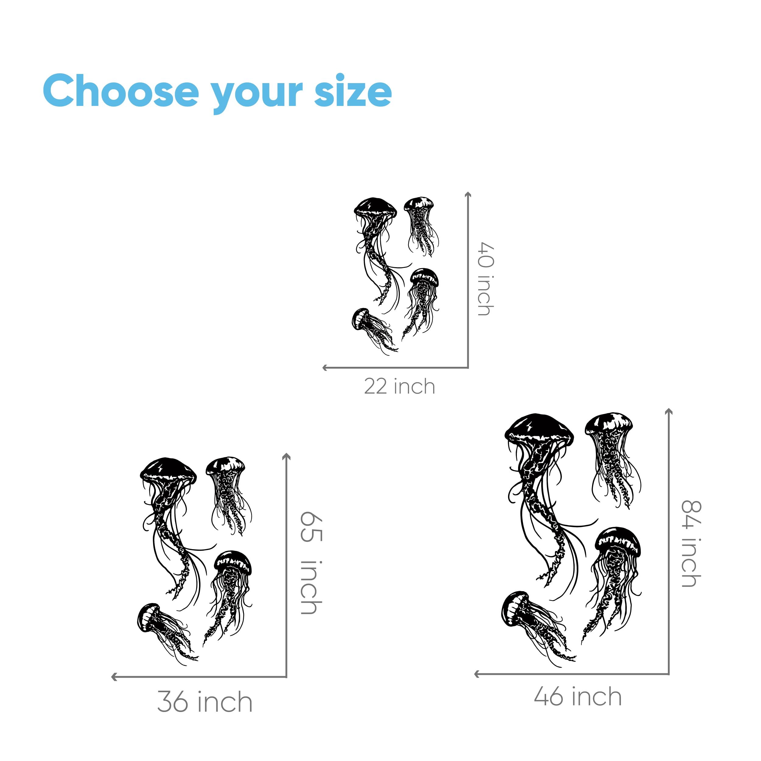 Jellyfish Wall Decals Set of 4 - Bathroom & Beach Decor Stickers