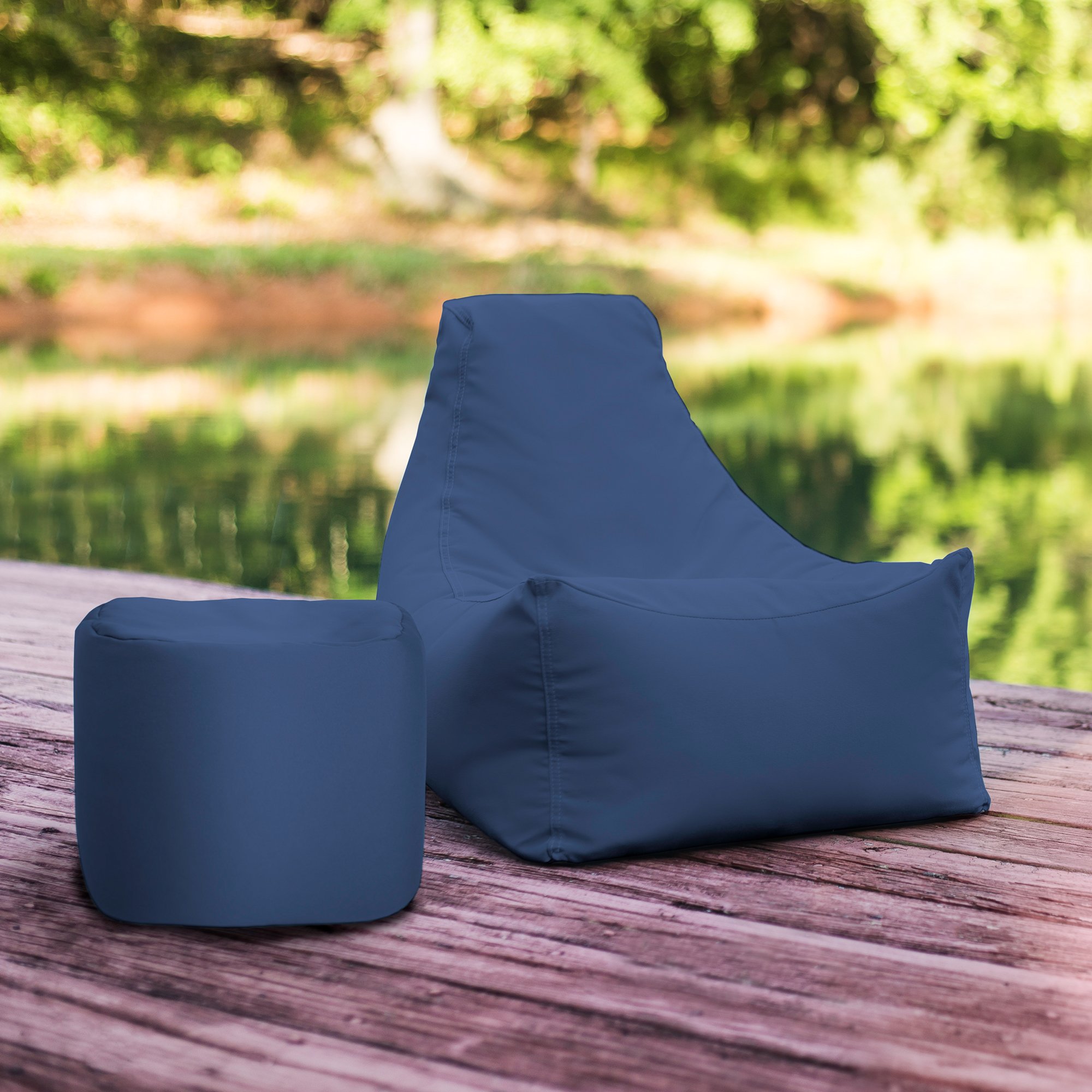 Jaxx Juniper Jr Outdoor Kids Bean Bag Chair - Waterproof Garden Chair for Children, Navy Blue - Perfect for Backyard, Patio, Camping & Indoor Playroom