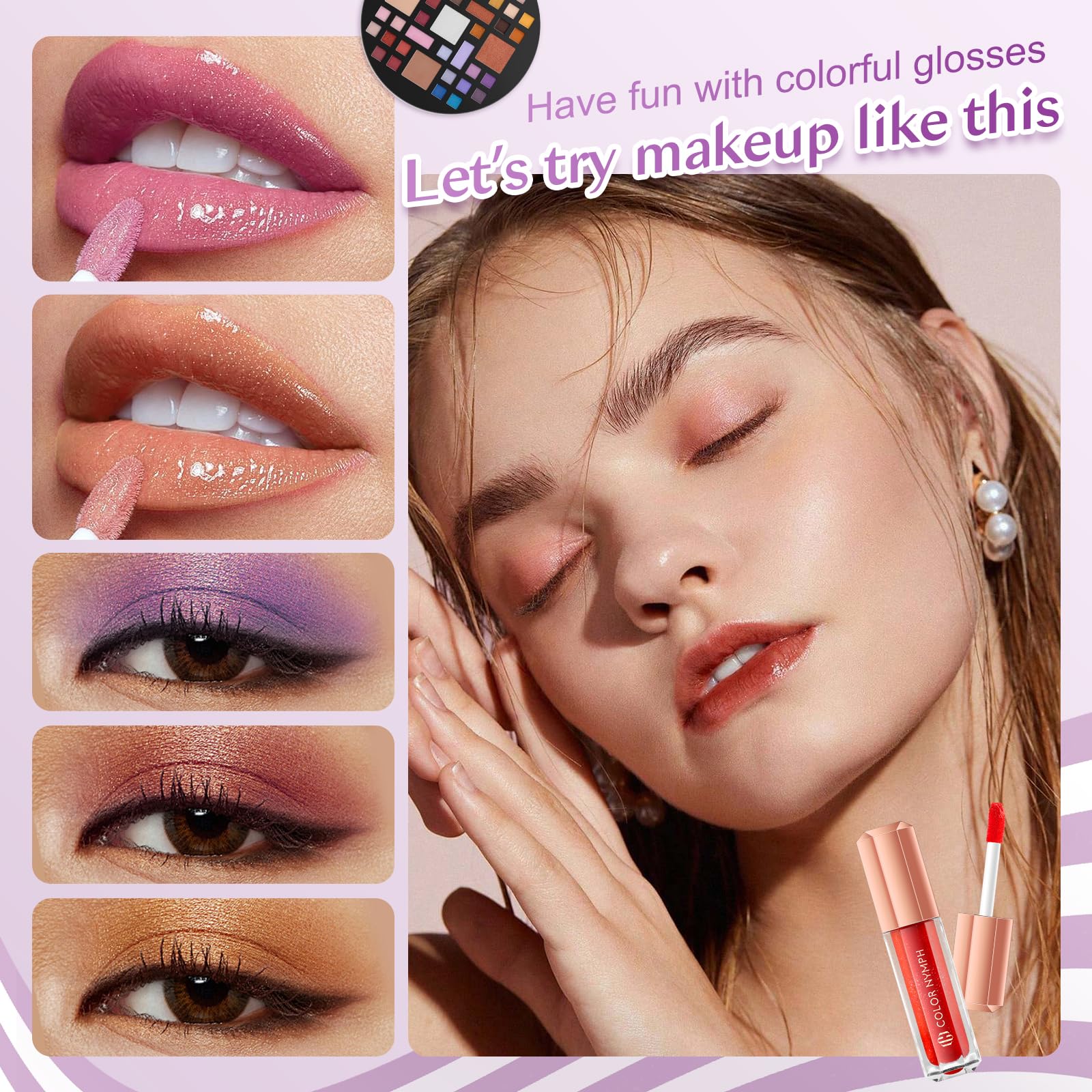 Color Nymph Starter Makeup Kit for Teens & Preteens - 38 Color Eyeshadow Palette, Lip Gloss, Brushes & Reusable Case - Perfect Birthday, Valentine's Day Gift for Girls | Everyday Makeup & Party Looks (Purple)