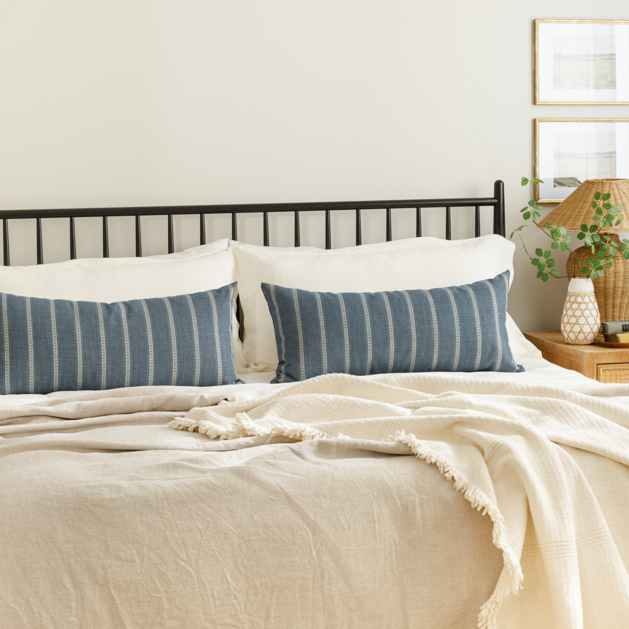 Brunswick Stripe 15x32 XL Lumbar Pillow in Chambray Blue - Perfect for Sofa, Bed & Office Chair Back Support