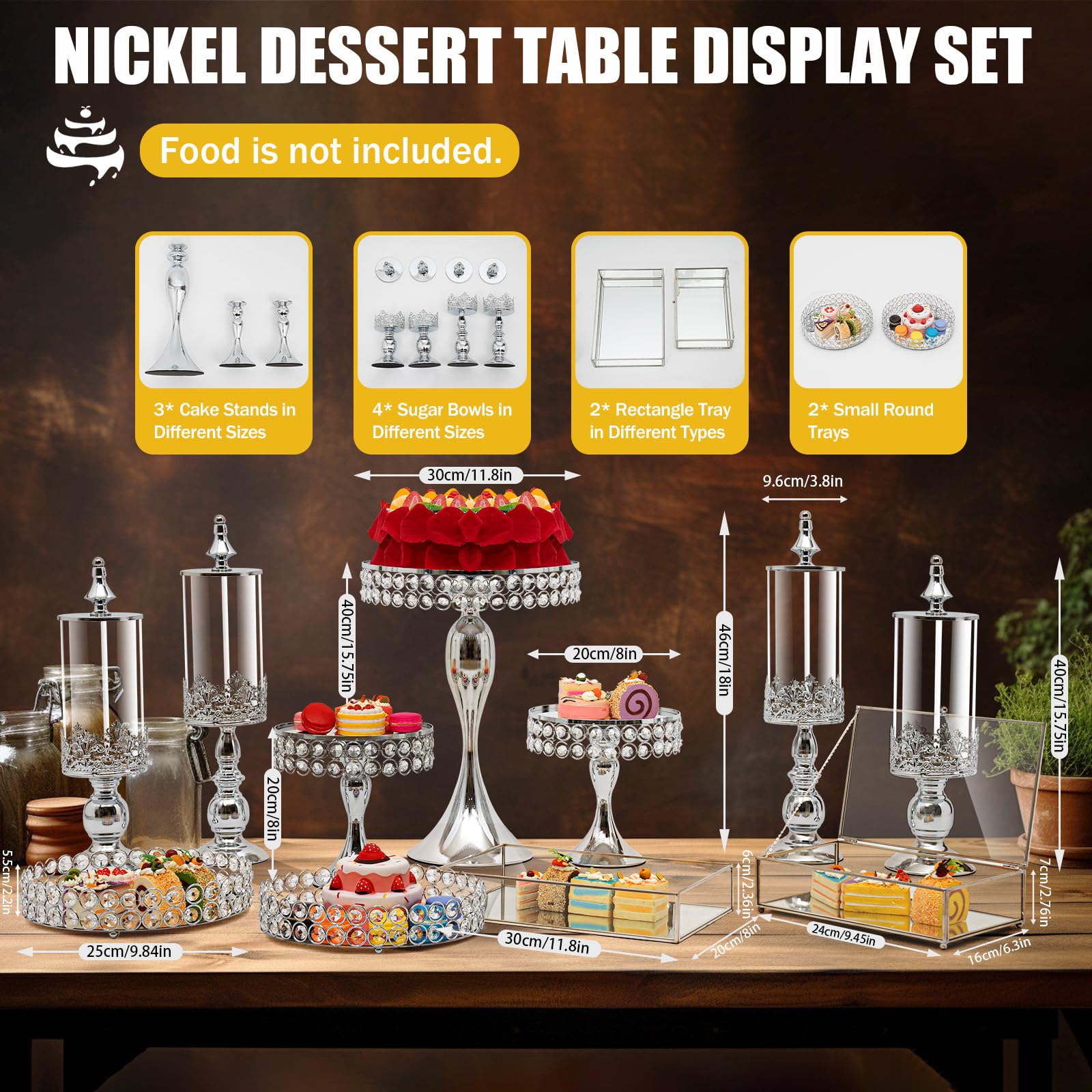 TFCFL 11-Piece Silver Crystal Cake Stand Set - Elegant Cupcake Holder, Dessert Display Plate for Baby Showers, Weddings, Birthdays & Home Decor | Perfect for Party Serving & Buffet Table Centerpieces
