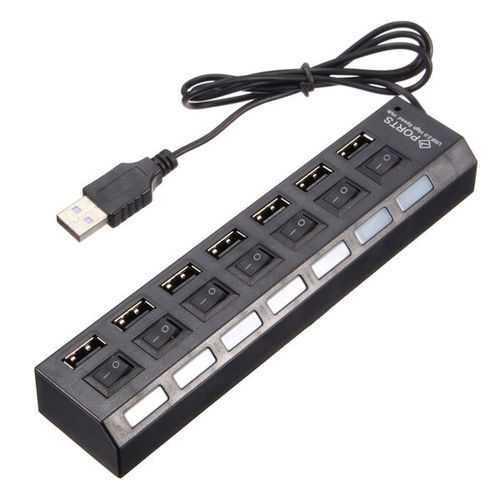 7-Port USB 2.0 Hub with Individual Power Switches - High-Speed Data Transfer for PC, Laptop, Mac - Perfect for Home Office & Gaming Setup