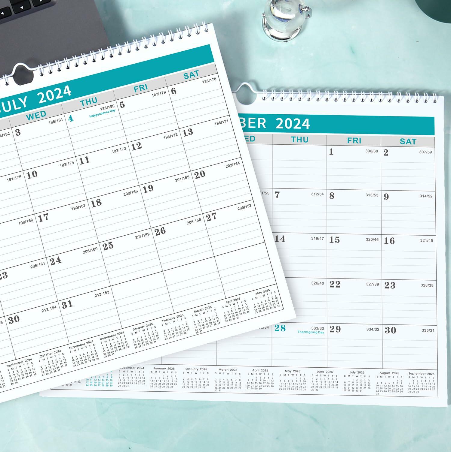 2024 Wall Calendar - 18 Months (July 2023 to December 2024) with Julian Dates, Large 14.75x11.5 Inches - Perfect for Home, Office & School Planning