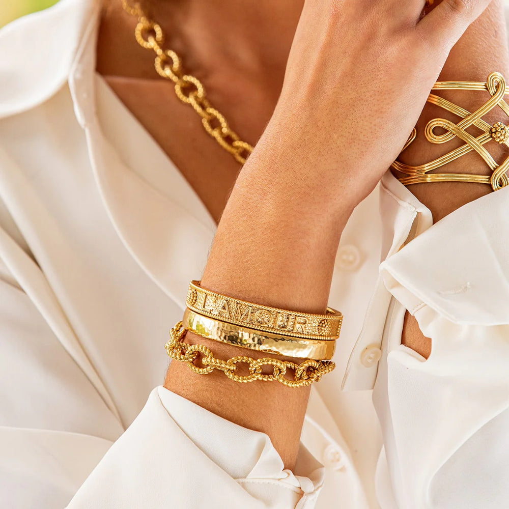Capucine De Wulf Cleopatra Oval Hinged Bangle Bracelet - Elegant Gold Jewelry for Women, Perfect for Parties, Weddings & Special Occasions