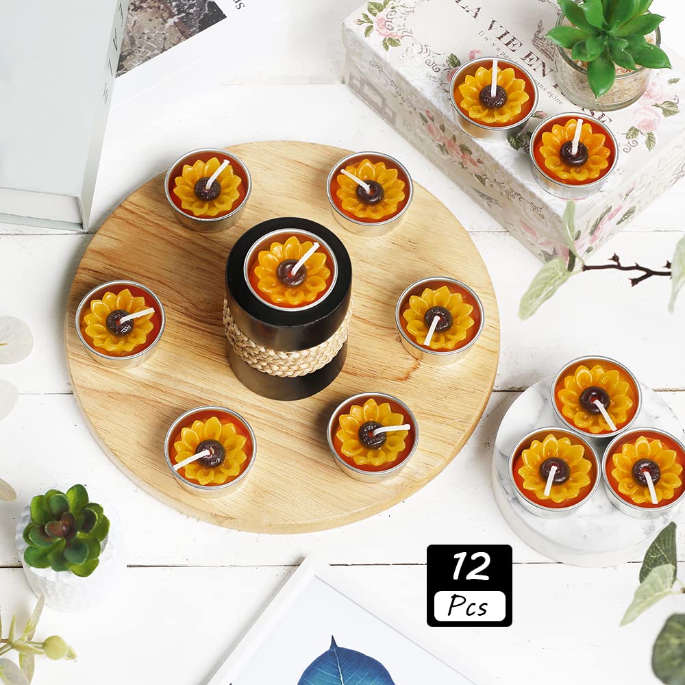 Sunflower Scented Candles 12PCS - Yellow Mini Tea Lights for Birthday Party, Baby Shower & Guest Favors - Perfect for Home Decor, Wedding Centerpieces & Relaxing Aromatherapy