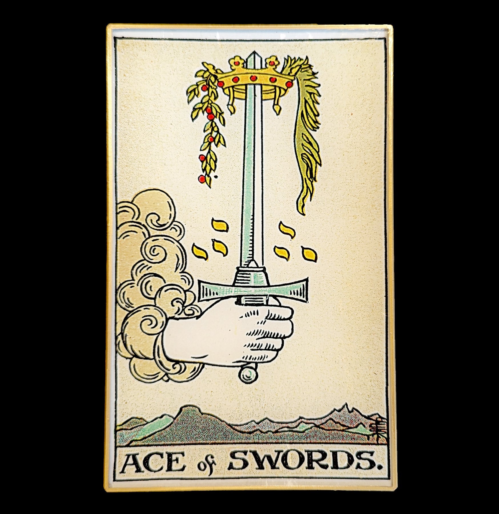 Decoupage Glass Ace of Swords Tarot Tray - Handmade Divination Tool for Tarot Card Reading, Crystal Storage & Spiritual Altar Decor