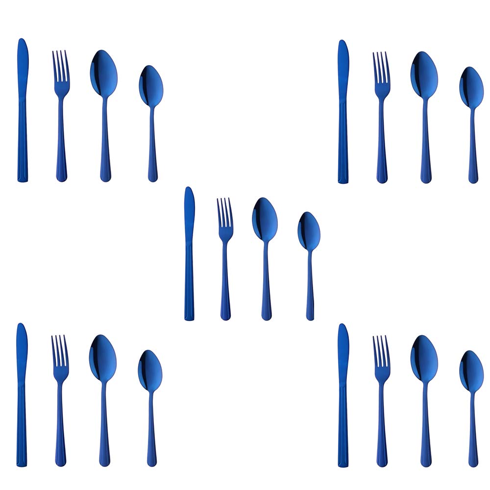 **Buyer Star 20-Piece Stainless Steel Flatware Set - Blue Silverware for Travel, Picnic & Camping - Dishwasher Safe - Service for 5 - Perfect for Outdoor Dining, BBQs & Parties**