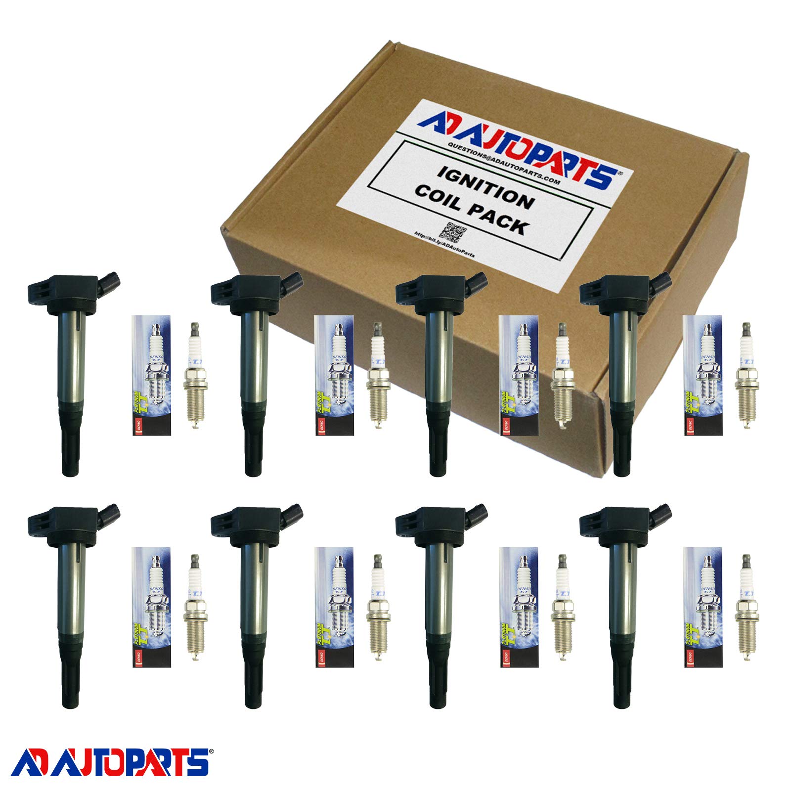 8 Pack AD Auto Parts Ignition Coils & Platinum TT PKH20TT Spark Plugs Set - Compatible with Lexus GX460, Toyota Tundra 3.5L 4.0L 4.6L 5.7L V8 (2007-2016) - Replaces 7805-3170, 4506 - Perfect for Engine Performance Upgrade & Tune-Up Maintenance