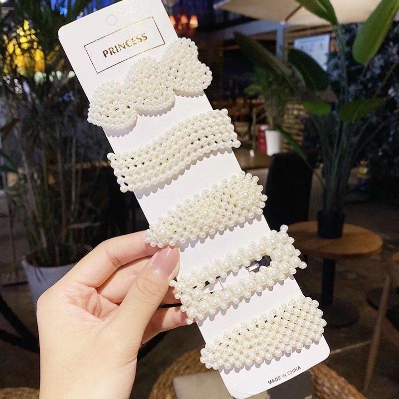 Korean Style Pearl Rhinestone Metal Hair Clips - Fashionable Barrettes Hair Accessories for Women & Girls | Set of 5 Claw Clips & Jaw Clips | Perfect for Weddings, Parties & Daily Styling