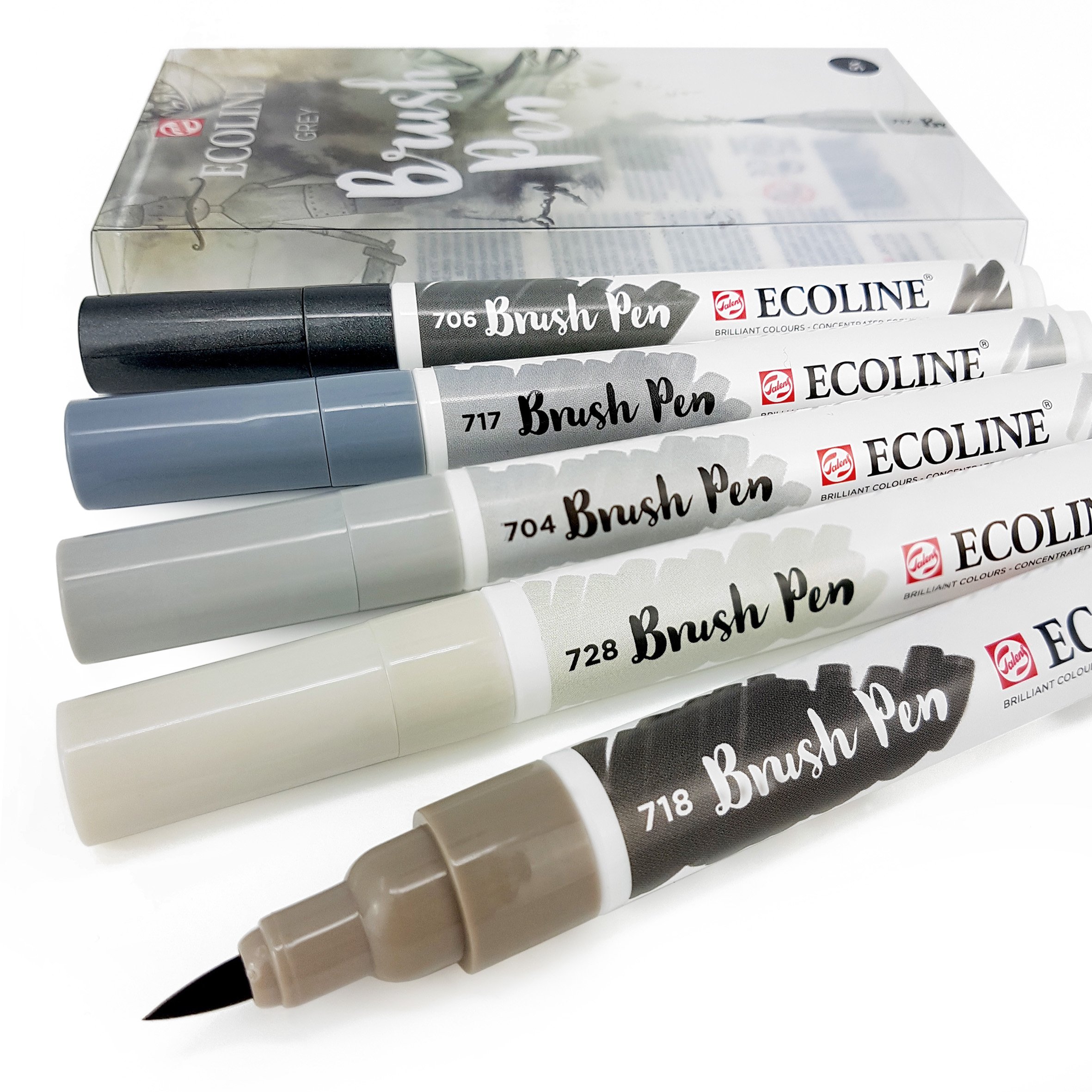 Royal Talens Ecoline Watercolor Brush Pens - 5 Gray Set with Blender for Artists