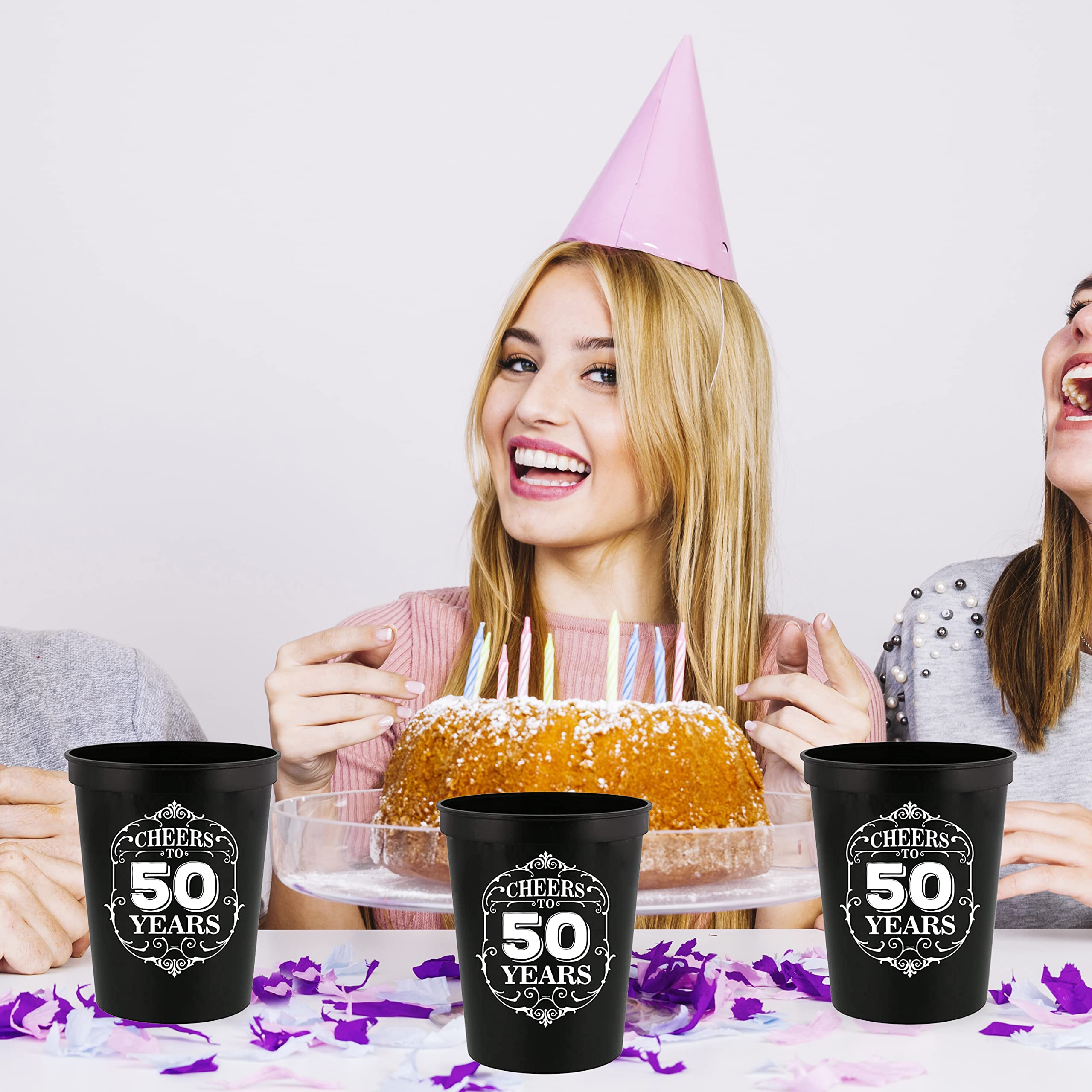 Cheers To 50 Years Stadium Party Cup - 50th Birthday Gift, Fifty And Fabulous Party Favors & Decorations - Happy Birthday Plastic Drinking Cups for Best Friends - Perfect for Birthday Celebrations, Anniversaries, and Special Events