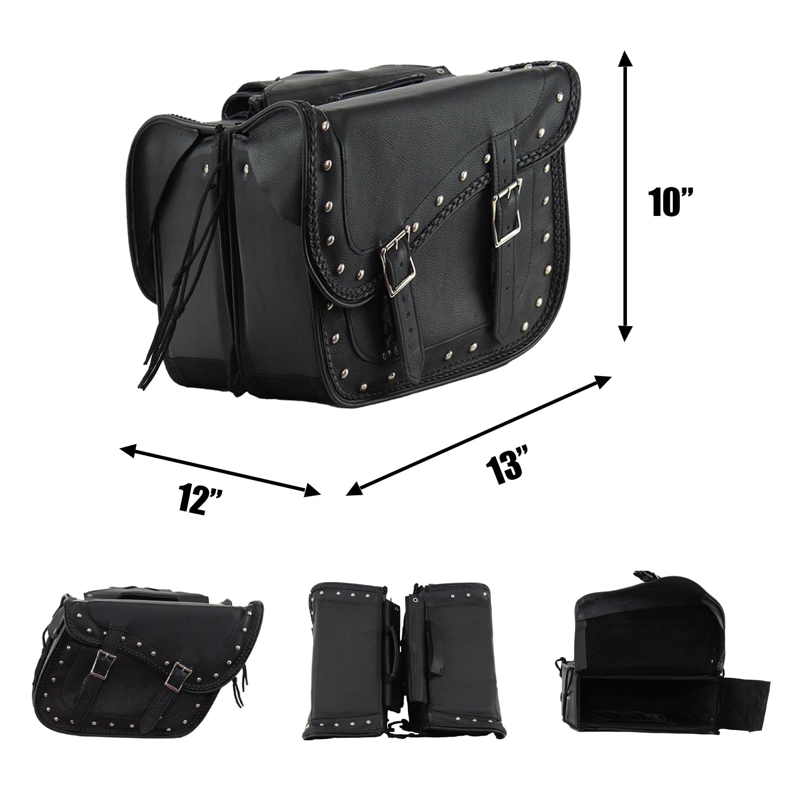 Genuine Leather Motorcycle Saddle Bags with Studs - 13