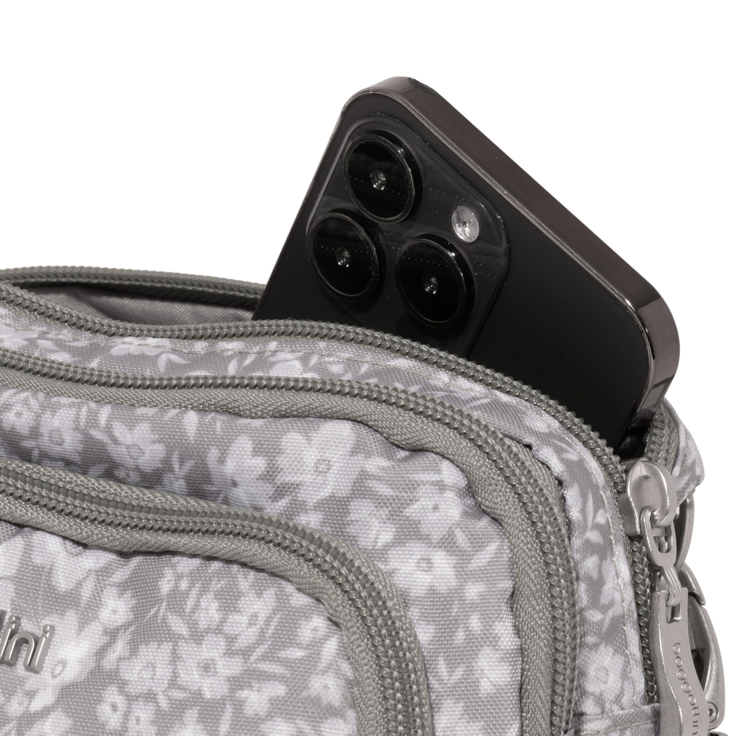 Baggallini Triple Zip Small Crossbody Bag for Women - 8x6 inch Lightweight Water-resistant Convertible Fanny Pack Belt Bag - Perfect for Travel, Shopping & Everyday Use