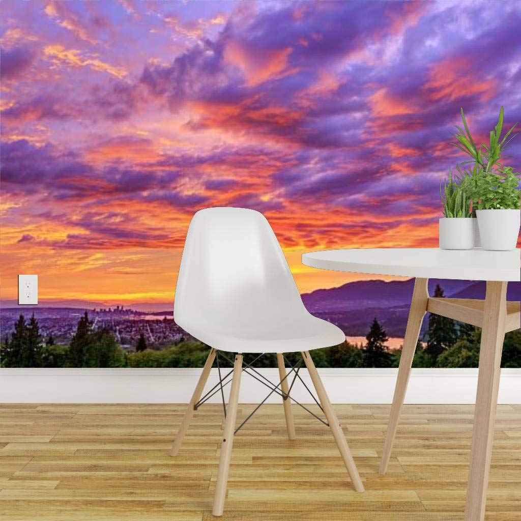 Purple Sunset Mountain View Peel and Stick Wallpaper - Self-Adhesive Removable Vinyl Wall Mural for Home Decor (36