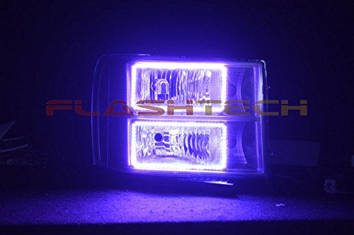 Flashtech V.3 Fusion RGB Color Changing LED Halo Ring Headlight & Fog Light Kit - Compatible with 2008-2013 GMC Sierra 1500 | Customizable Multi-Color Lighting for Off-Road, Night Driving & Car Shows