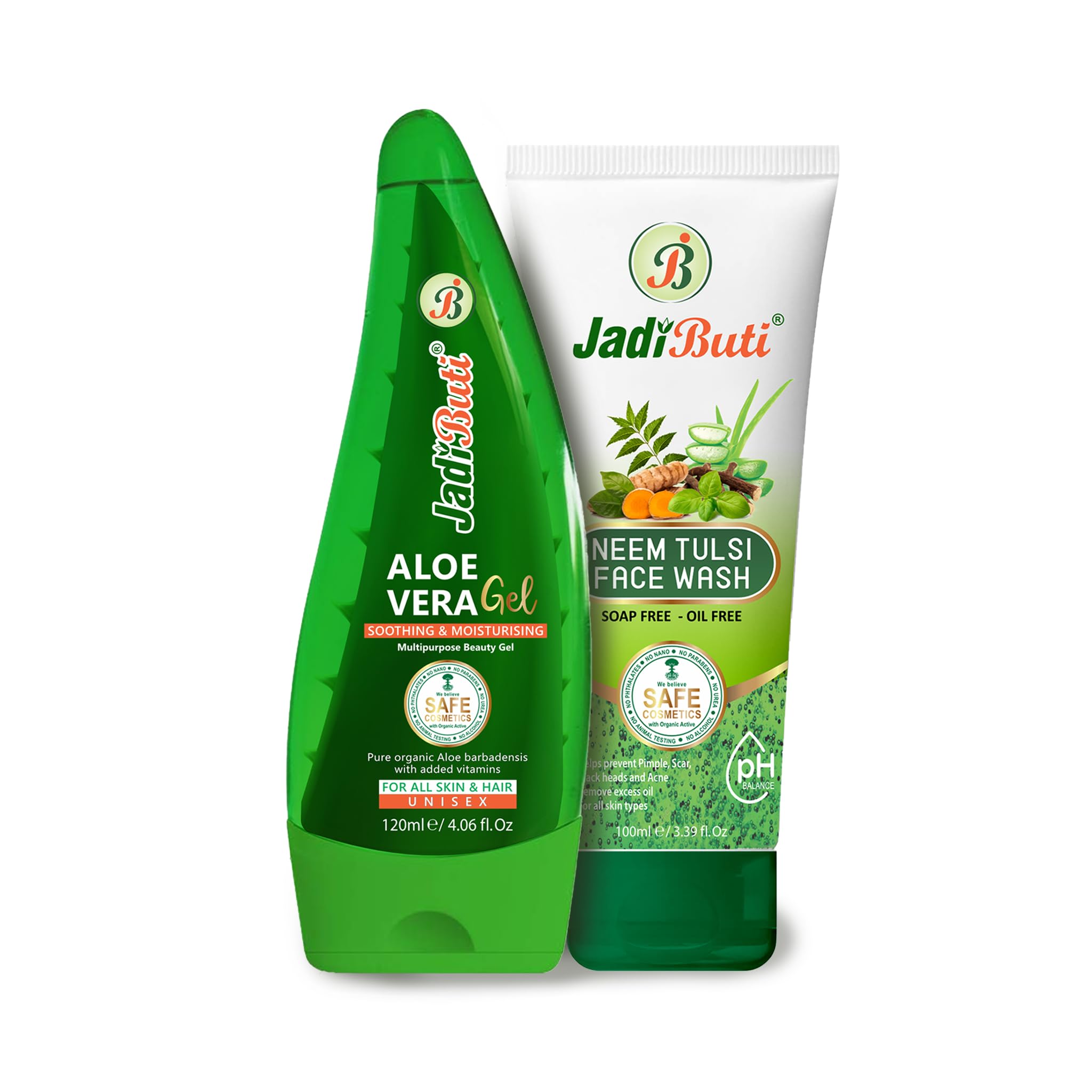 Organic Aloe Vera Gel & Neem Tulsi Face Wash Combo - 120ml + 100ml | Pure Aloe Barbadensis with Vitamins, Manjistha & Turmeric | Hydrating & Cleansing for Acne, Oily & Sensitive Skin | Daily Skincare Routine for Face & Body