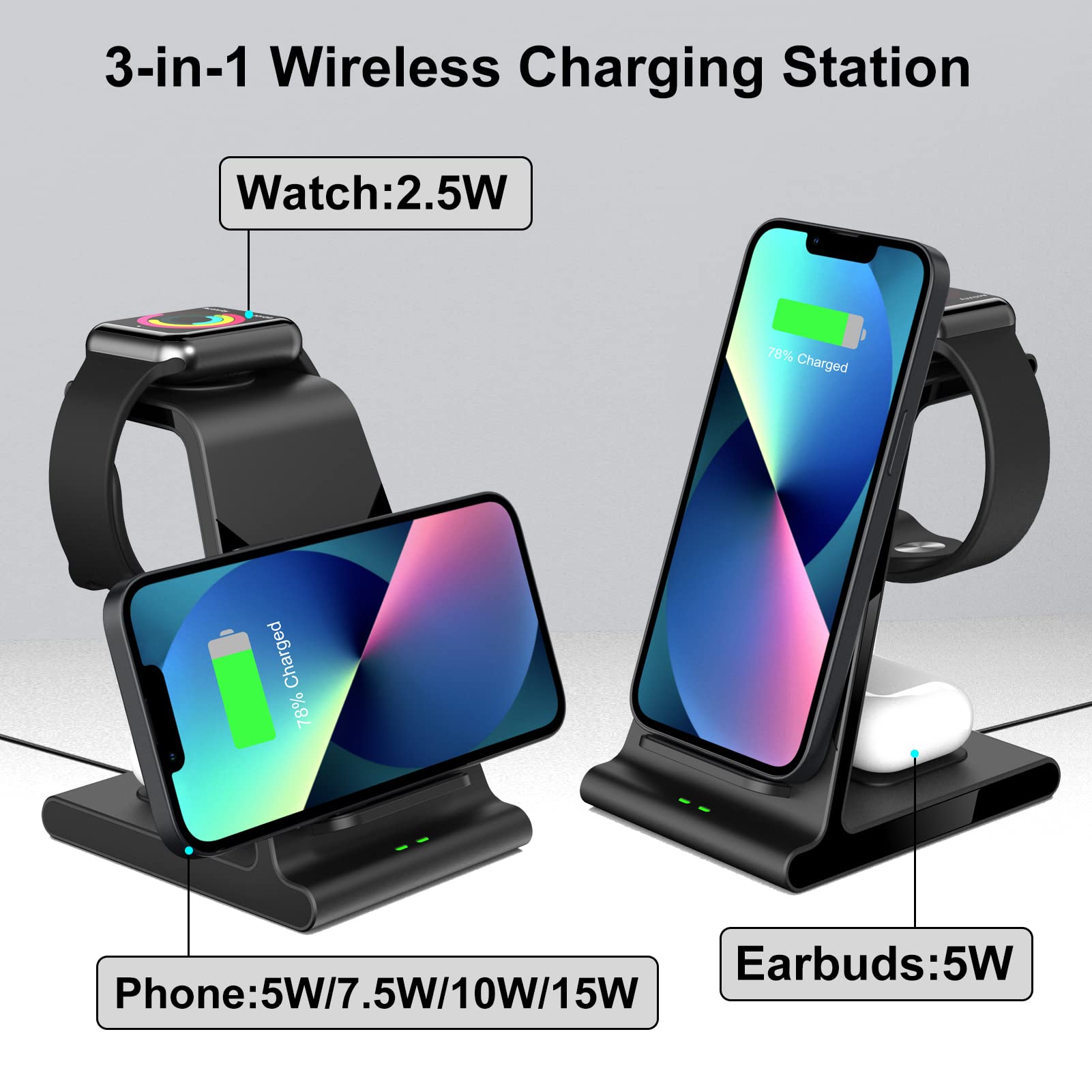 3-in-1 Wireless Charging Station for iPhone 16 Pro Max/15/14/13/12, Apple Watch Ultra 2/10/SE & AirPods Pro/3/2 - Fast Charging Stand with LED Display for Home, Office, Nightstand & Travel Use