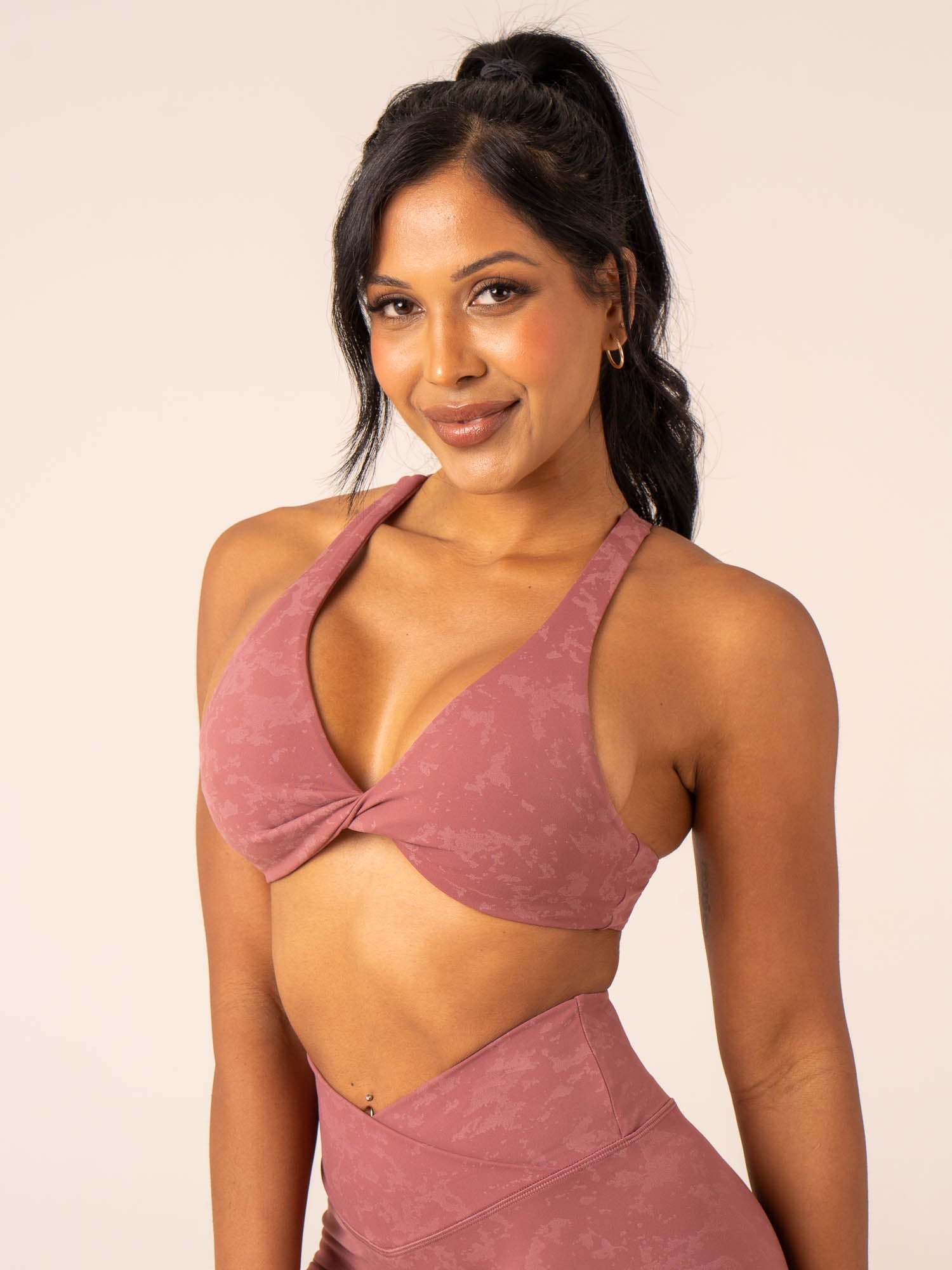 NKD Stonewash Twist Sports Bra for Women - Boysenberry Stonewash - High Support Workout Top for Running, Yoga & Gym