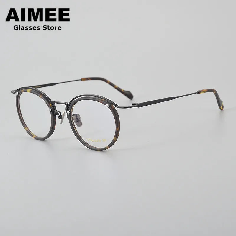 Stylish Aimee Unisex Full Rim Round Acetate & Titanium Eyeglasses Frame 20036 - Perfect for Work, Reading & Everyday Fashion