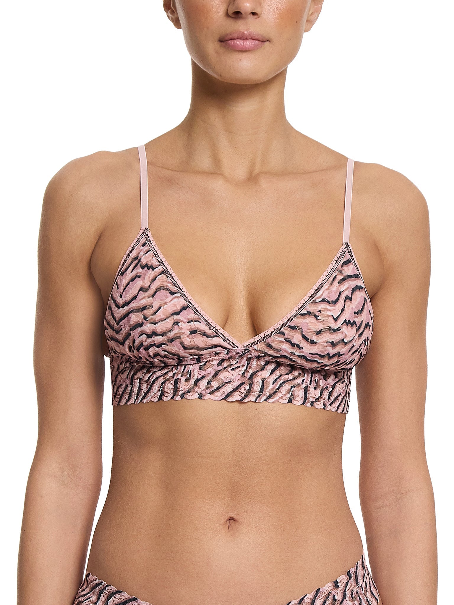 Printed Signature Lace Padded Triangle Bralette - Comfortable Wireless Bra for Women, Soft Stretch Fabric, Everyday Wear & Layering