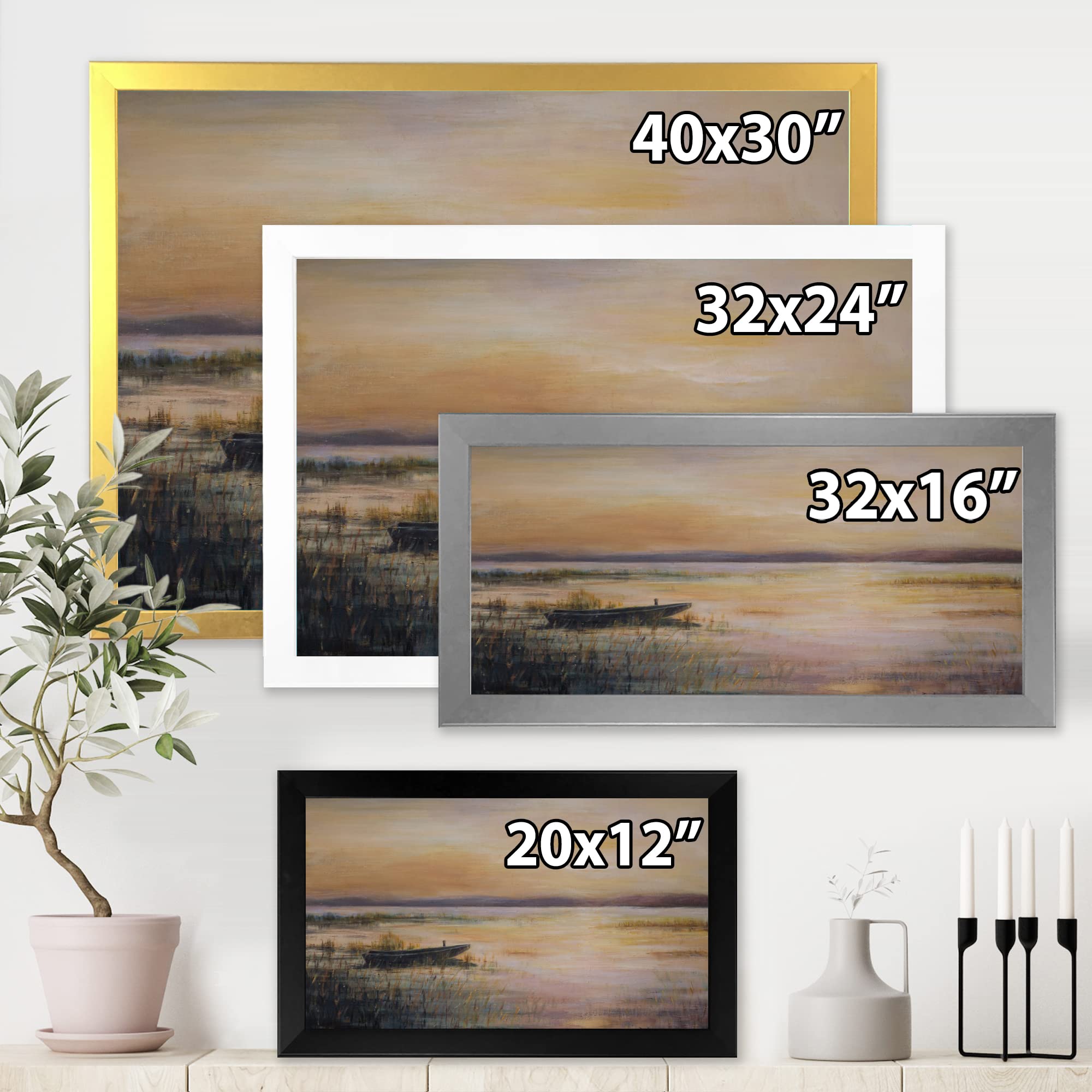 Pastel Sunset Over The Lake Framed Wall Art - Nautical Coastal Decor for Living Room, Bedroom & Office