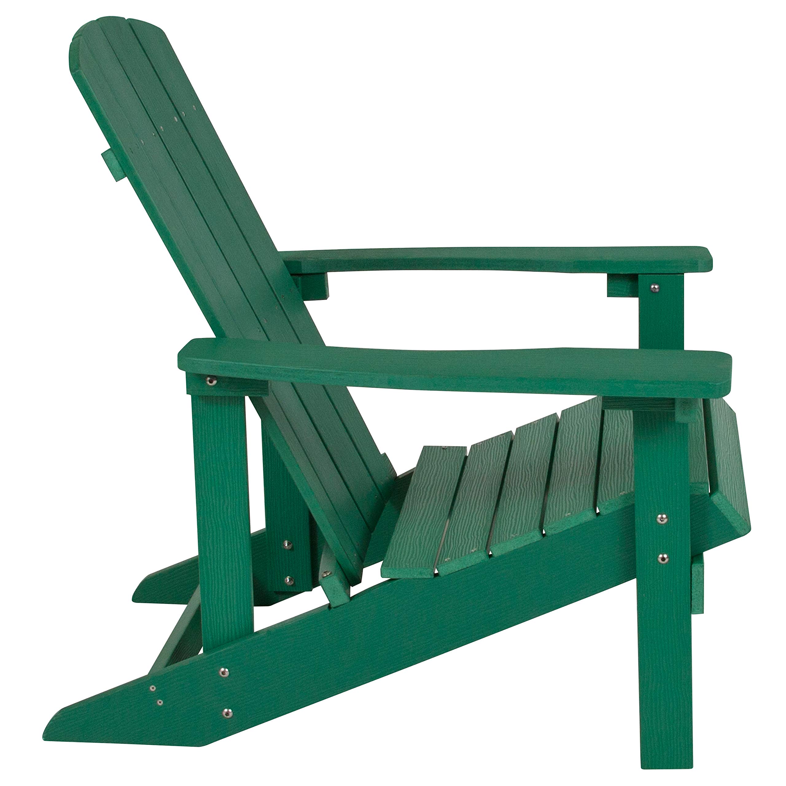 EMMA + OLIVER Campfire Set - 2 Green Poly Resin Adirondack Chairs & 29