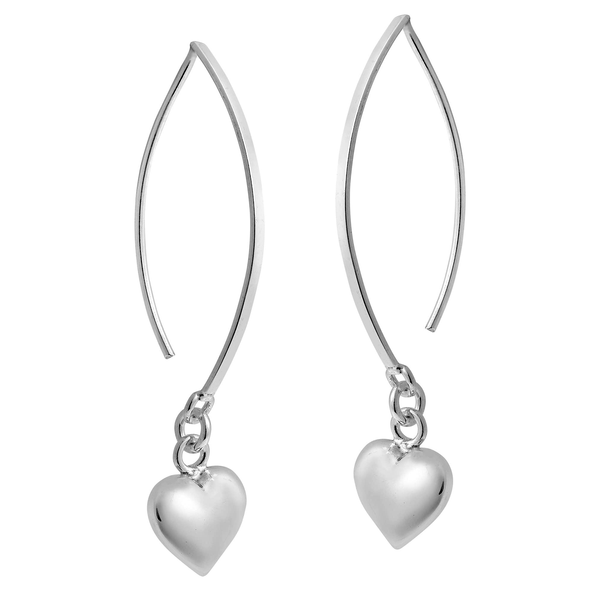 AeraVida Sweet Romance Hearts Charm .925 Sterling Silver Slide Through Hook Earrings for Women | Elegant Heart Shaped Dangle Earrings | Perfect for Valentine's Day, Date Night & Special Occasions