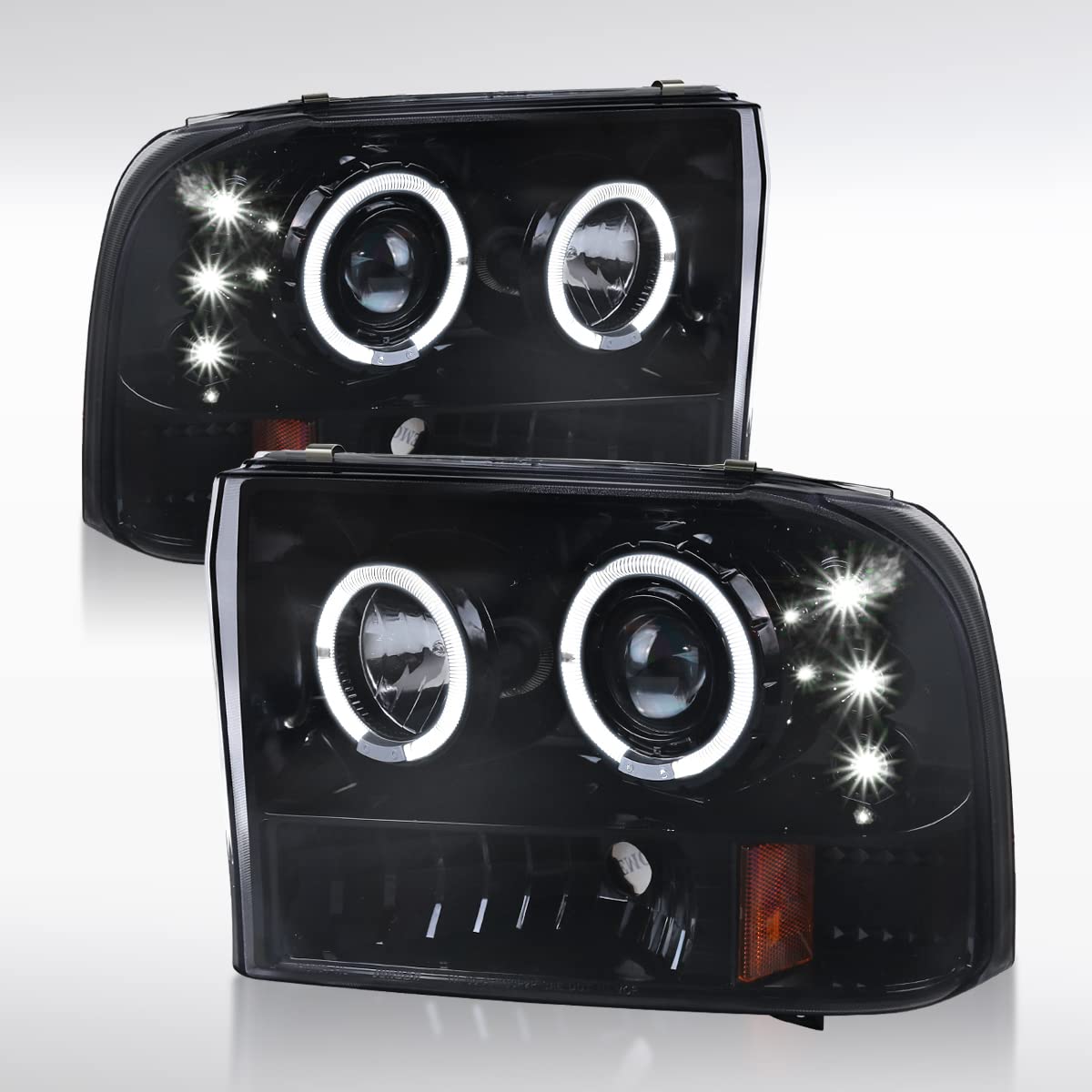 Ford F-250/F-350 Super Duty LED Headlights 1999-2004 - Black Halo Projector for Night Driving