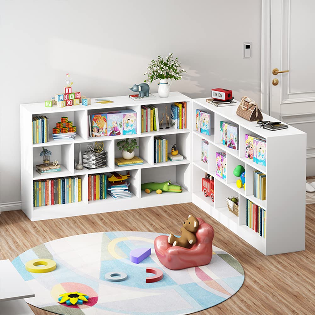 IOTXY 3-Tier Open Shelf Bookcase - Wooden Floor Standing Display Cabinet with 8 Cubes, Short Horizontal Bookshelf Organizer in Warm White - Perfect for Living Room, Bedroom, Office & Dorm Storage