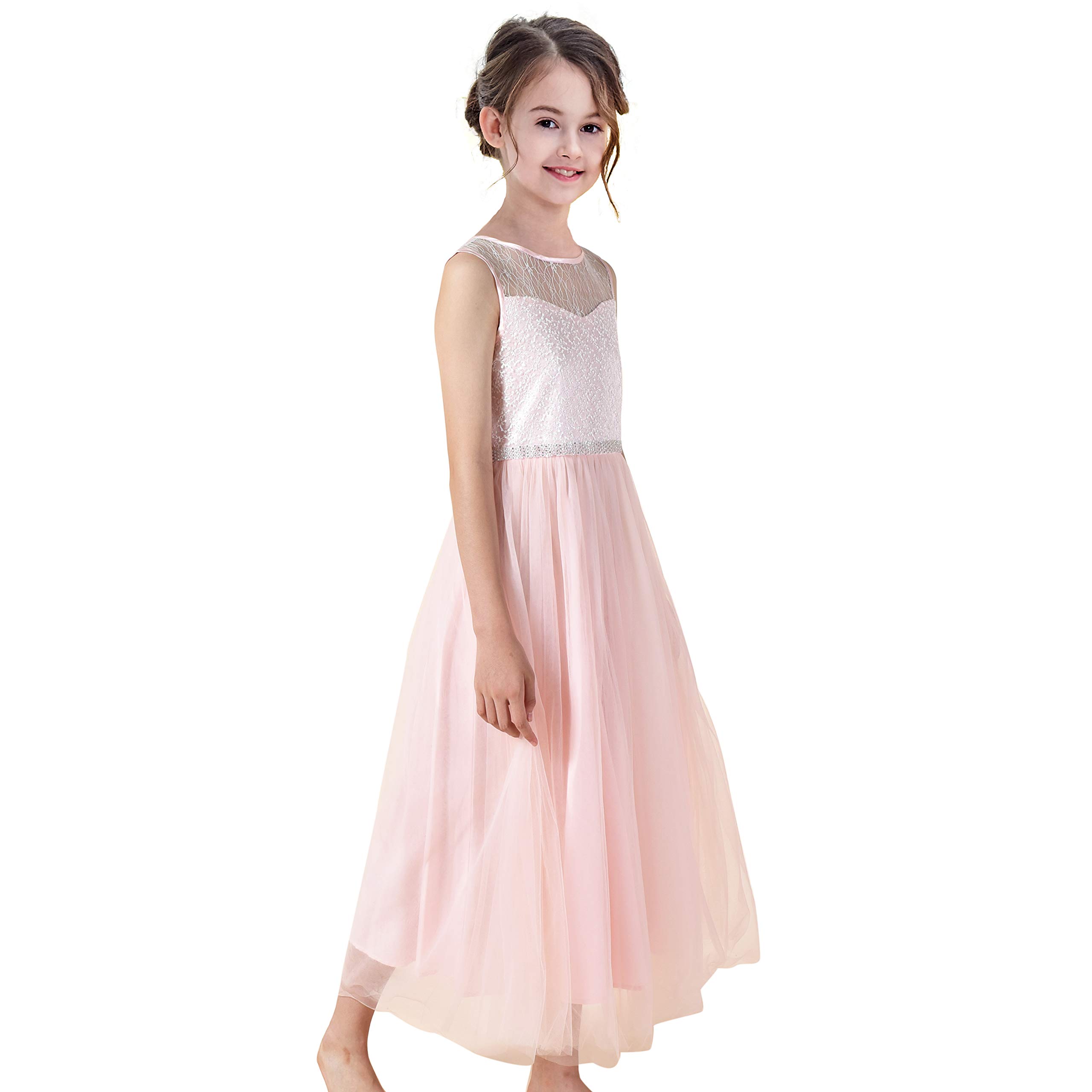 Sunny Fashion Girls Rhinestone Chiffon Bridesmaid Dress - Elegant Ball Gown for Wedding, Prom, Dance & Special Occasions