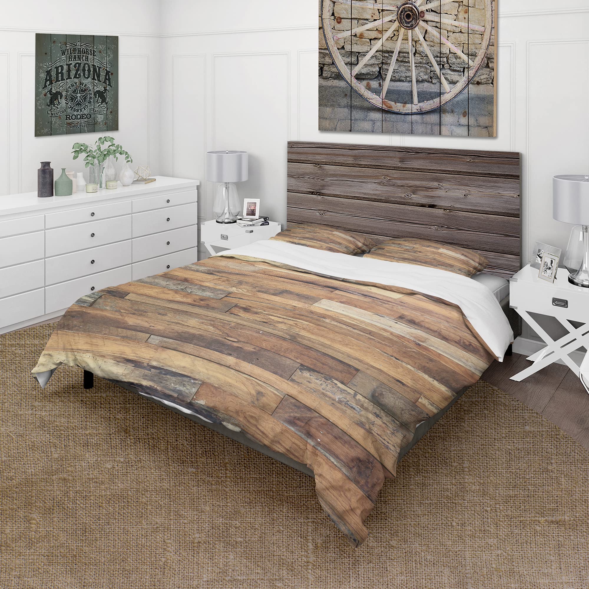 Brown Wood Texture Modern & Contemporary Duvet Cover Set King Size - 3 Piece Cottage Style Bedding for All Seasons | Cozy Home Decor for Master Bedroom & Guest Room