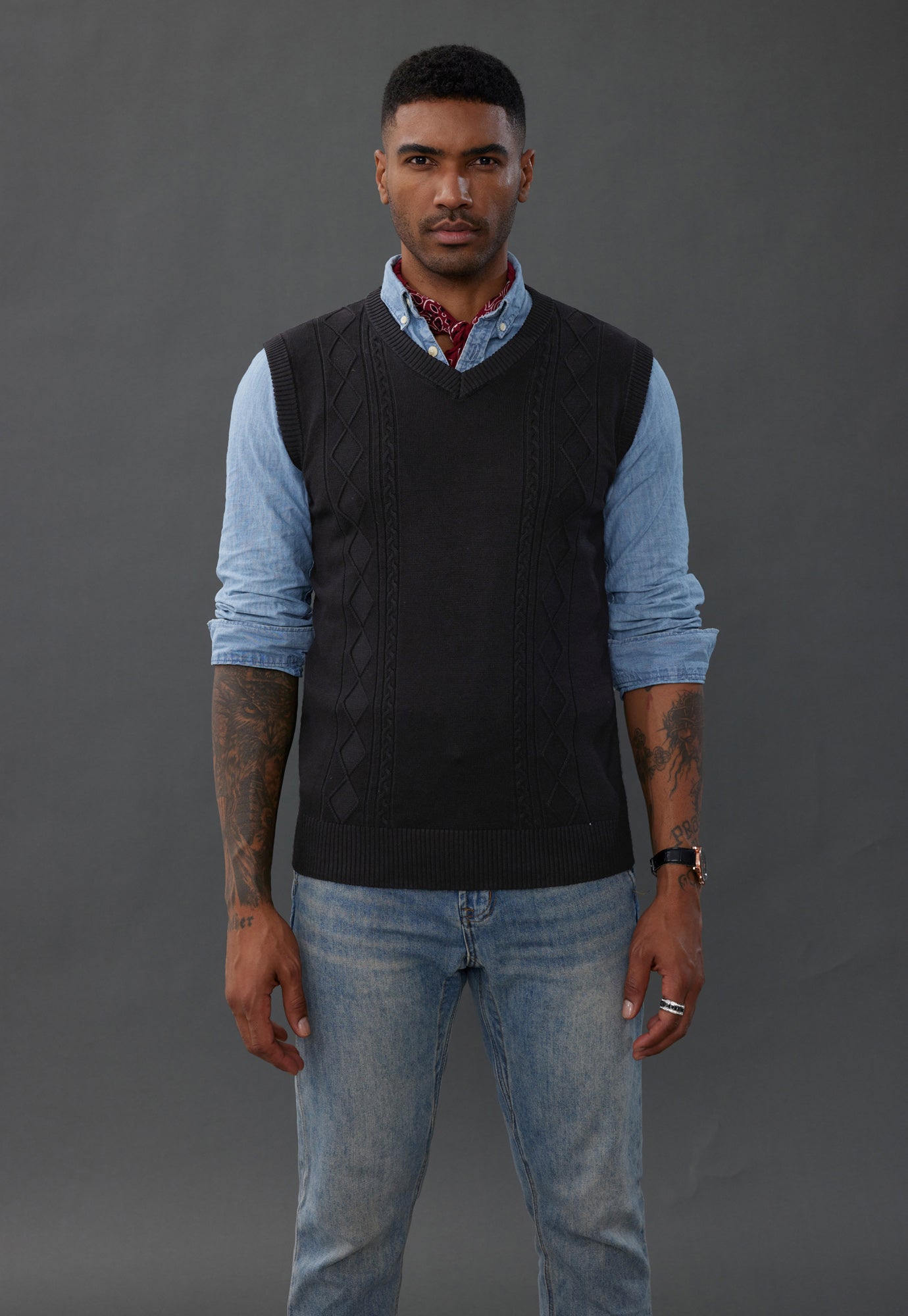 Men's Cable Knit V-Neck Sweater Vest - Warm Pullover for Casual & Business Wear - Perfect for Office, Layering & Fall Fashion