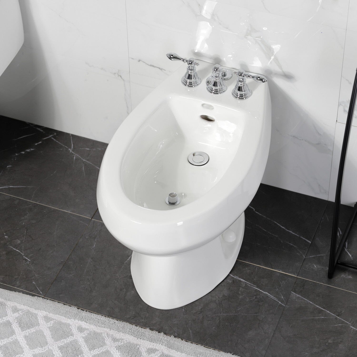 American Classic 3-Handle Deck Mount Vertical Spray Bidet Faucet with Brass Pop-Up Drain - Perfect for Modern Bathroom Renovations & Luxury Home Upgrades
