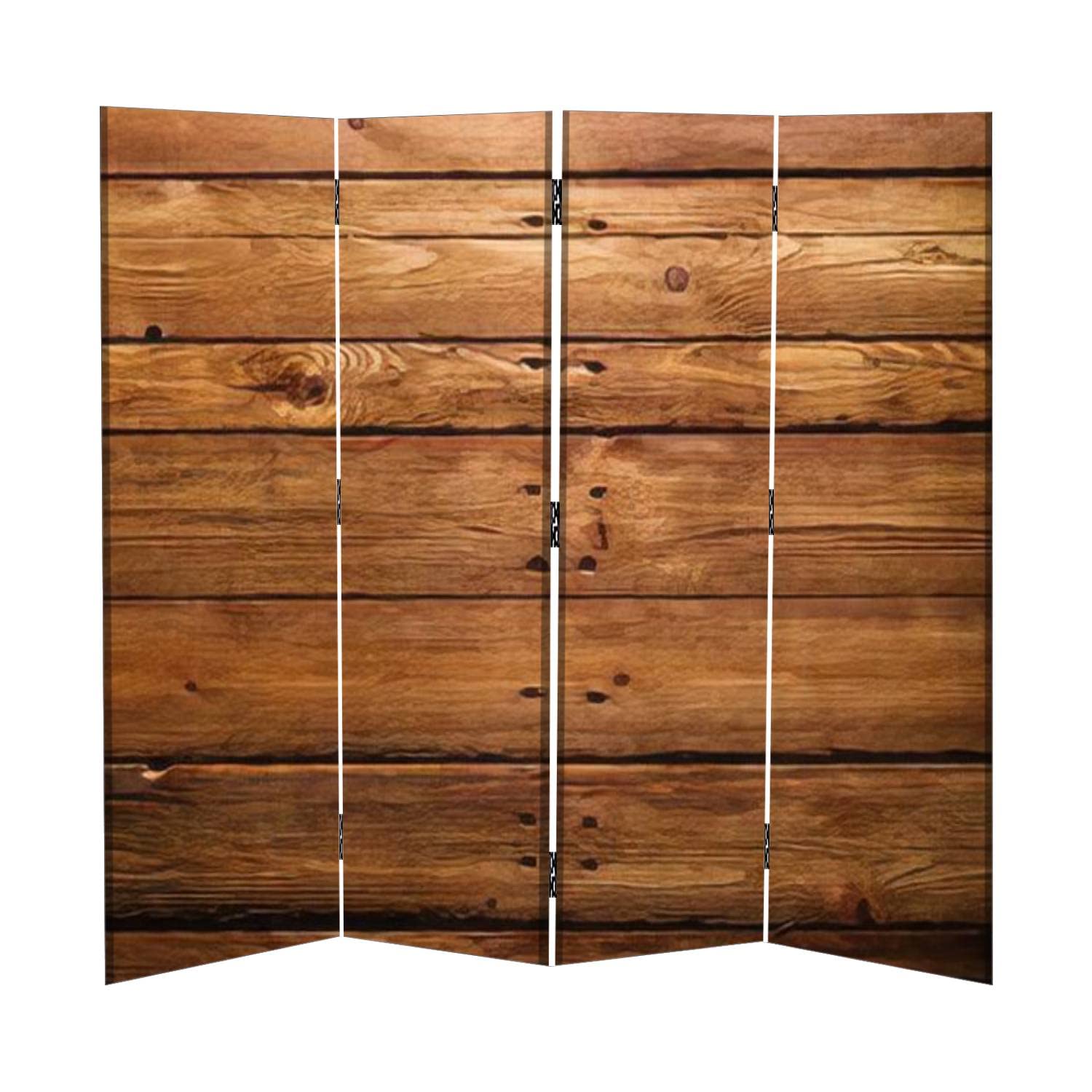 Brown Wood Texture Canvas Room Divider - 4 Panel Folding Privacy Screen with Natural Patterns | Temporary Wall Divider for Home Office, Bedroom & Living Room Partition