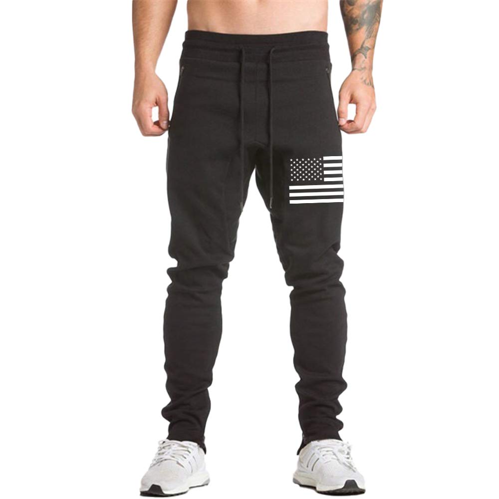 Men's American Flag Jogger Pants - Comfortable Gym Workout & Running Sweatpants for Casual Wear & Sports Activities