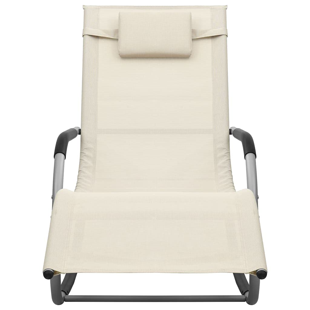 Premium Adjustable Reclining Sun Lounger - Textilene Cream & Gray Outdoor Lounge Chair for Patio, Garden, Beach, Poolside & Backyard - Perfect for Sunbathing, Tanning & Relaxing in Comfort