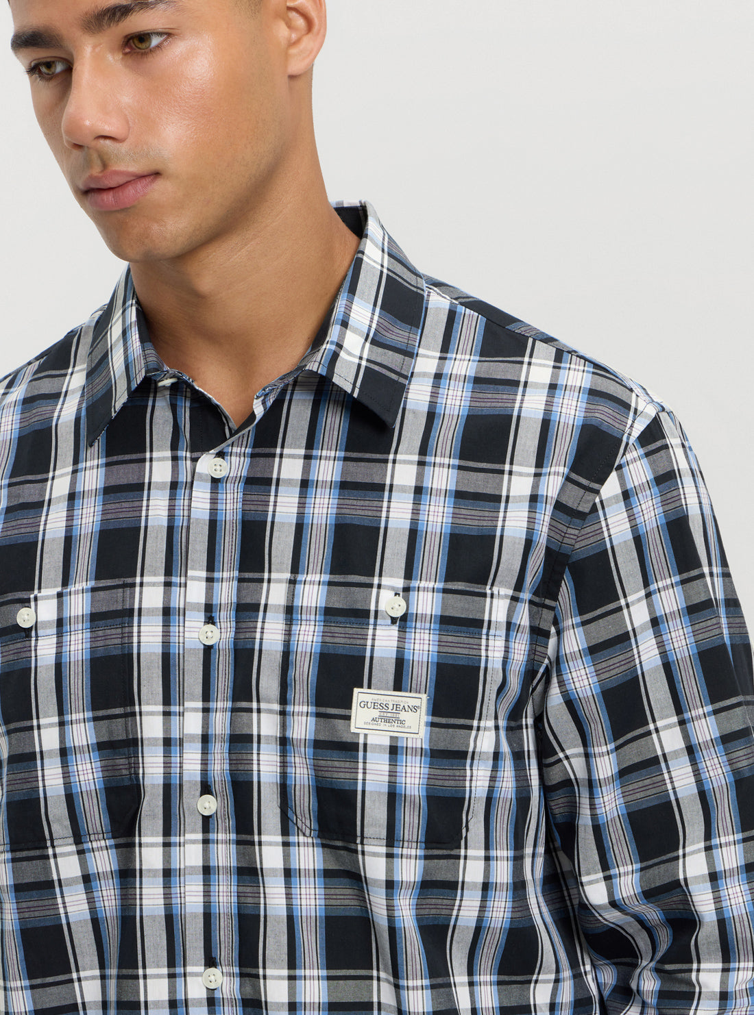 Guess Blue Stripe Denim Shirt for Women | Casual Button Down Shirt | Perfect for Office, Date Night & Weekend Outfits