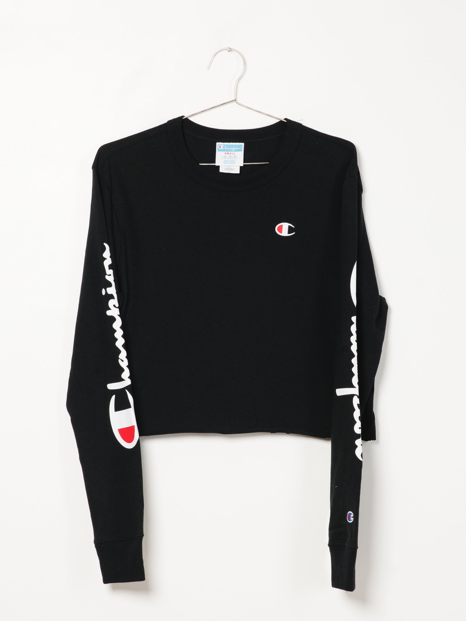 Champion Cropped Long Sleeve Boyfriend Tee - Women's Oversized Casual Shirt for Streetwear & Loungewear | Perfect for Everyday Wear, Gym & Relaxing at Home