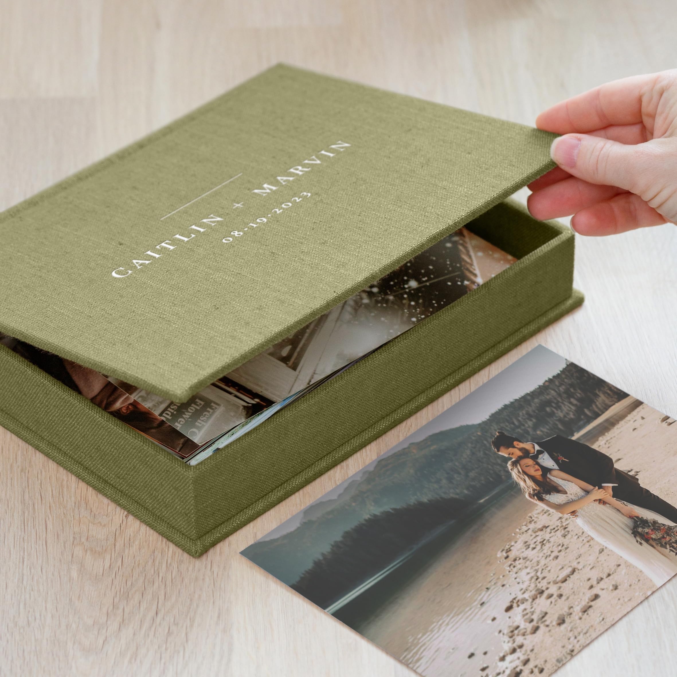 Personalized Wedding Keepsake Memory Box - Handmade Linen Photo Album & Scrapbook Storage - Custom Size Large Gift Box from Europe - Perfect for Anniversary Gifts, Bridal Showers & Wedding Memorabilia Preservation