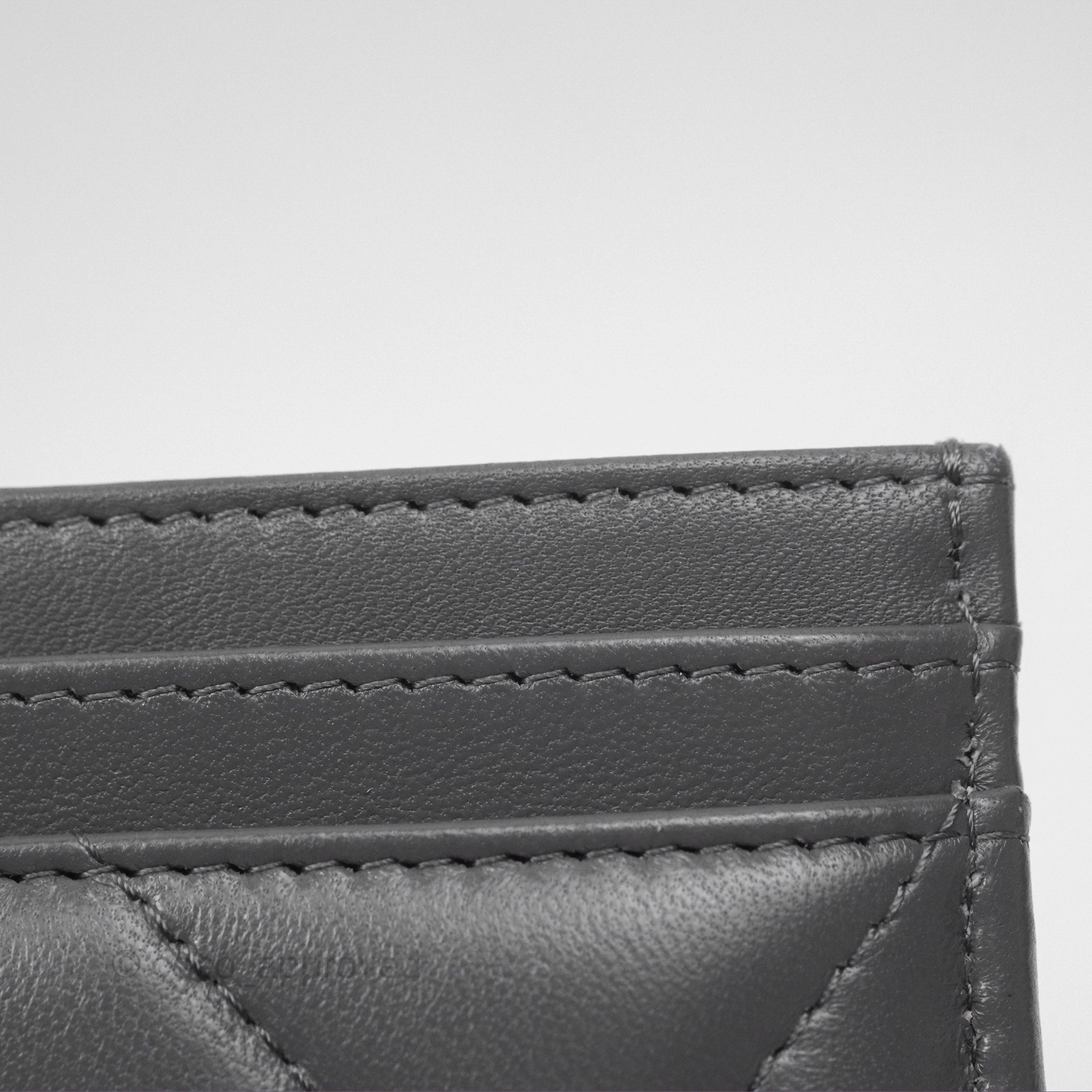 Chanel 19 Quilted Grey Leather Card Holder with Silver Hardware - Luxury Compact Wallet for Everyday Use & Travel