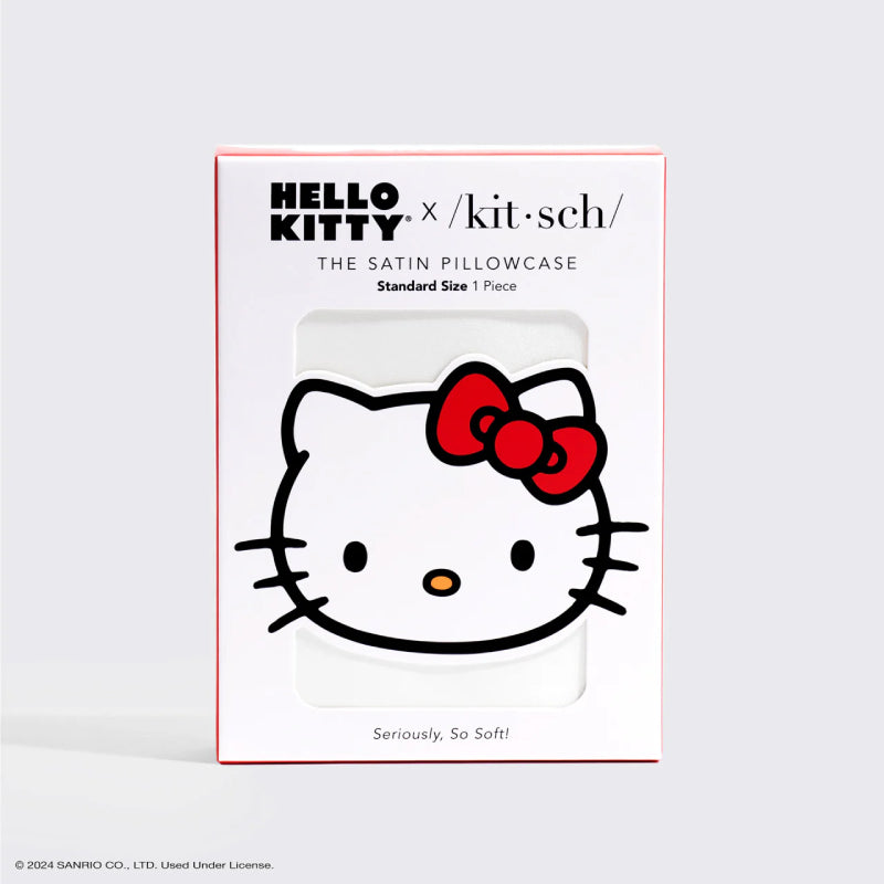 Hello Kitty x Kitsch Satin Pillowcase with Solid Ivory Kitty Bow - Soft & Smooth Hair Care Pillow Cover for Women & Girls - Perfect for Bedroom, Gift, or Travel