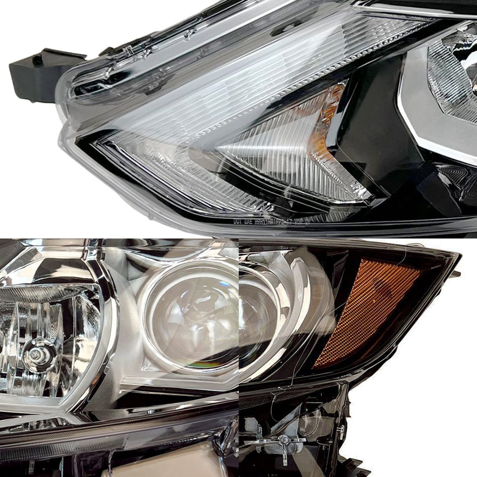 2PCS Halogen Headlight Chrome Housing Clear Lens Headlamp - Left & Right Compatible with 2017-2019 Nissan Rogue Sport (Part# 260606MA0A, 260106MA0A) - Perfect for Night Driving & Foggy Conditions