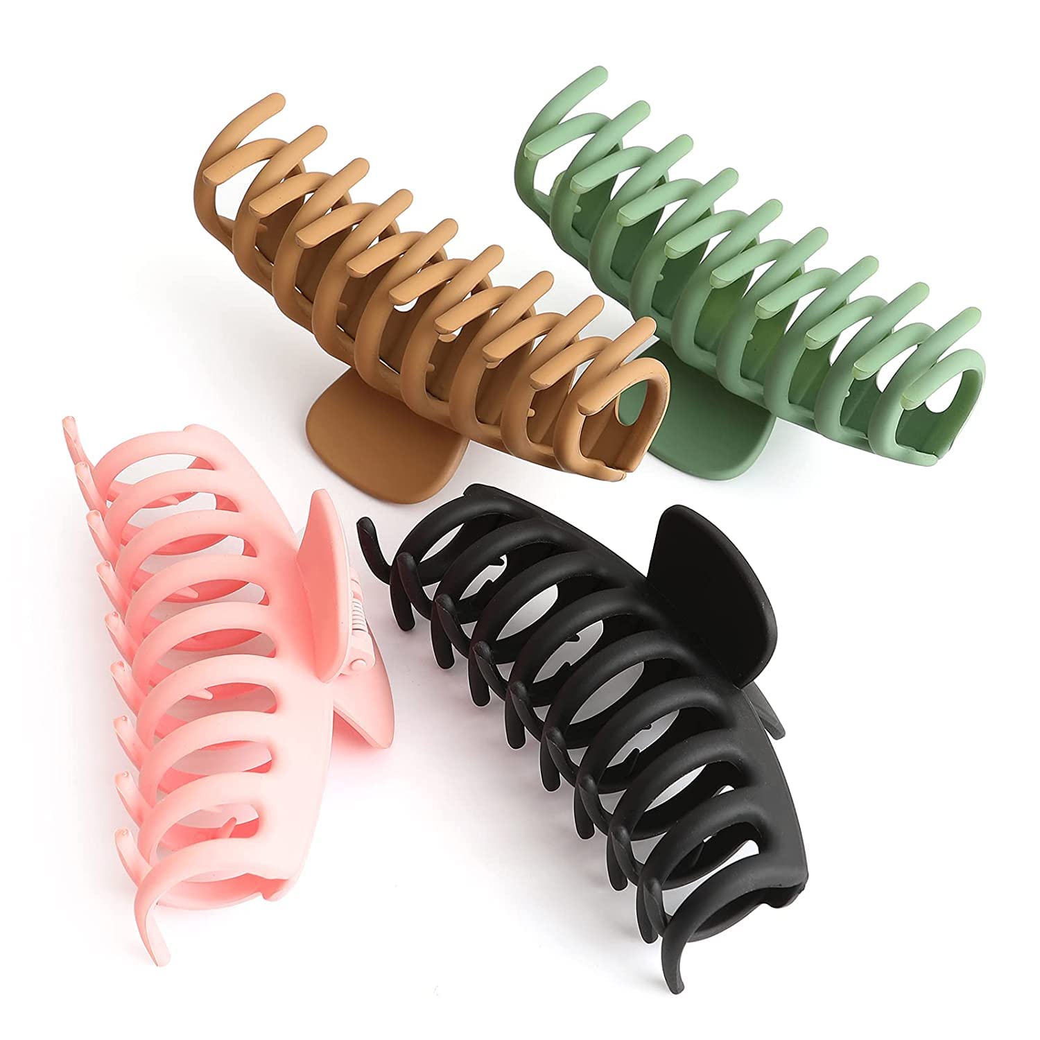 Non-Slip Large Hair Claw Clips for Women - 4.33 Inch Strong Hold Matte Hair Clamps (4 Pack, 4 Colors) - Perfect for Thick, Thin & Long Hair Styling at Work, Gym or Daily Use