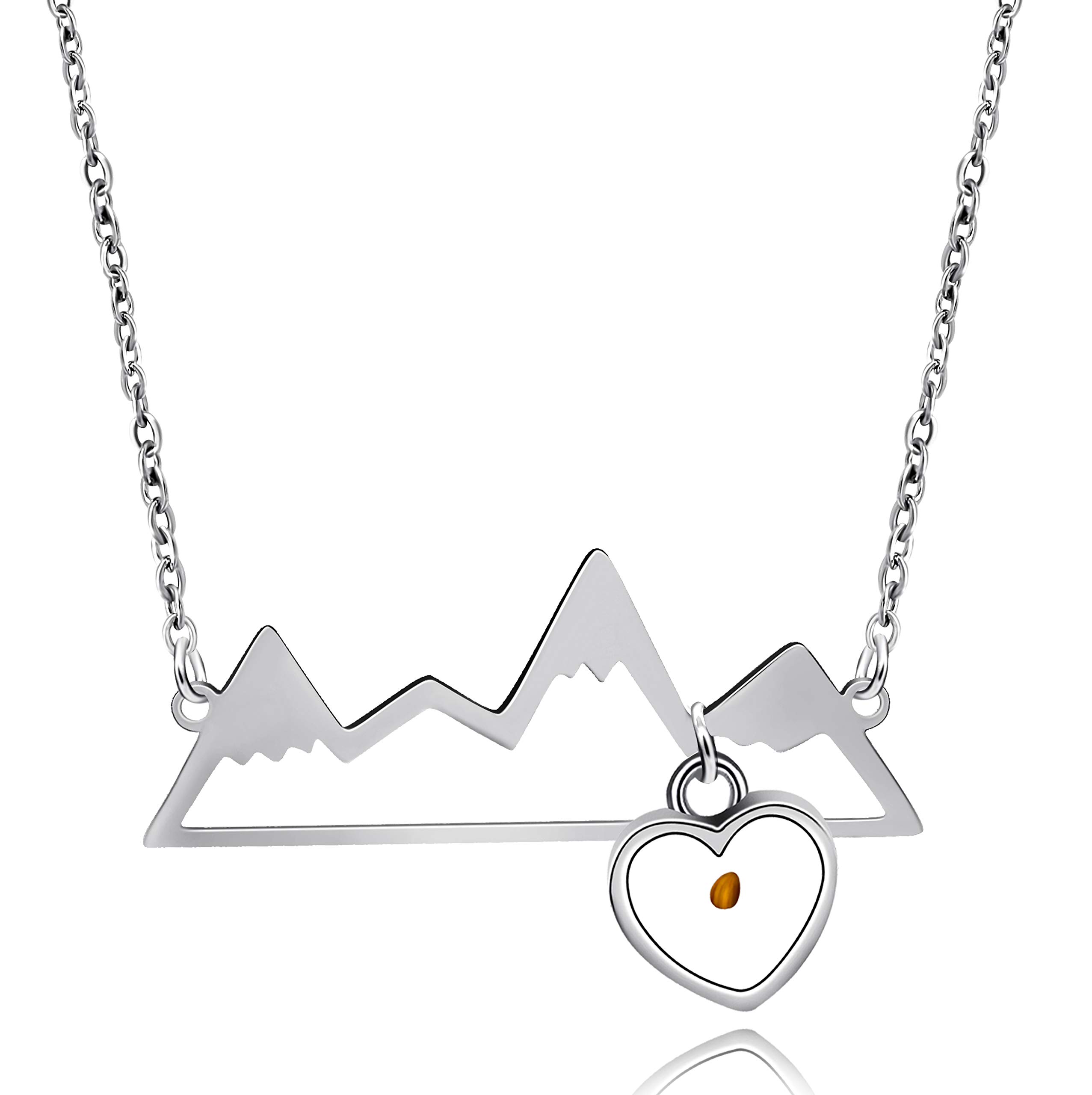 Uloveido Mustard Seed Pendant Necklace - Stainless Steel Mountain Range Jewelry for Women, Nature-Inspired Minimalist Necklace Y634 | Perfect for Outdoor Adventures, Hiking Gifts & Everyday Wear