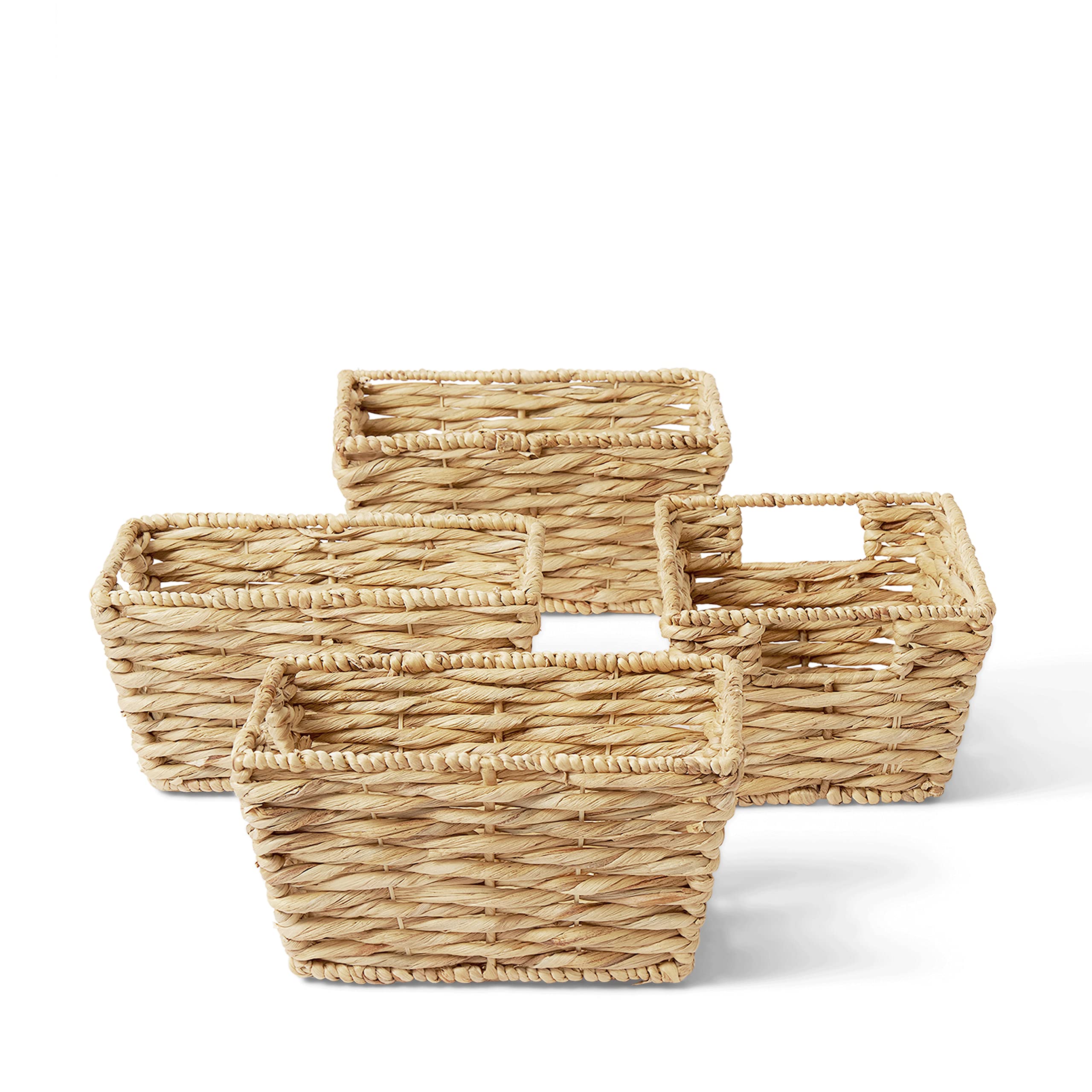 Artera Wicker Storage Baskets - 4-Pack Natural Woven Hyacinth Organizer Bins with Handles, Stackable for Laundry, Bathroom, Pantry & Closet (12x9x6 Inches) | Perfect for Home Organization & Shelf Storage