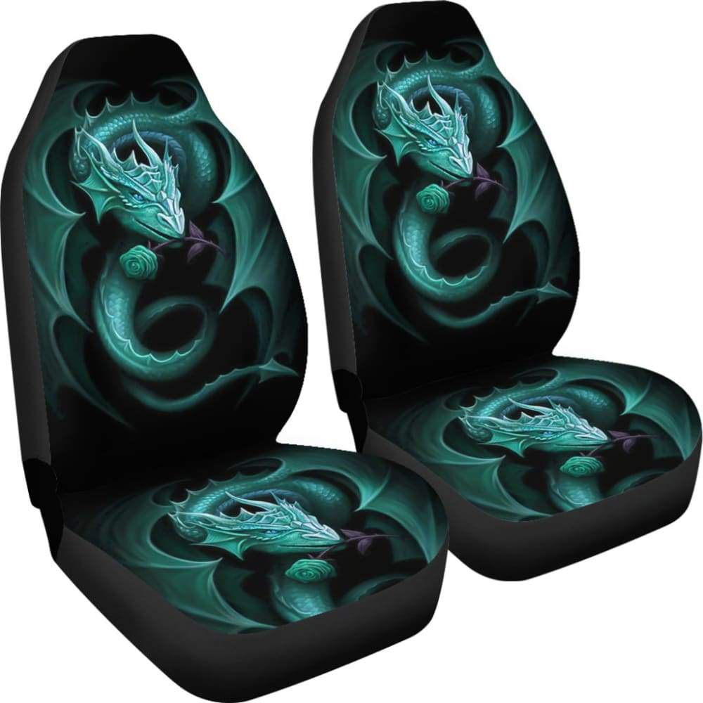 Blue Dragon Rose Art Design Car Seat Covers - Fantasy Style 210303 - Premium Custom Fit for Cars, SUVs & Trucks - Perfect for Anime Lovers & Fantasy Enthusiasts